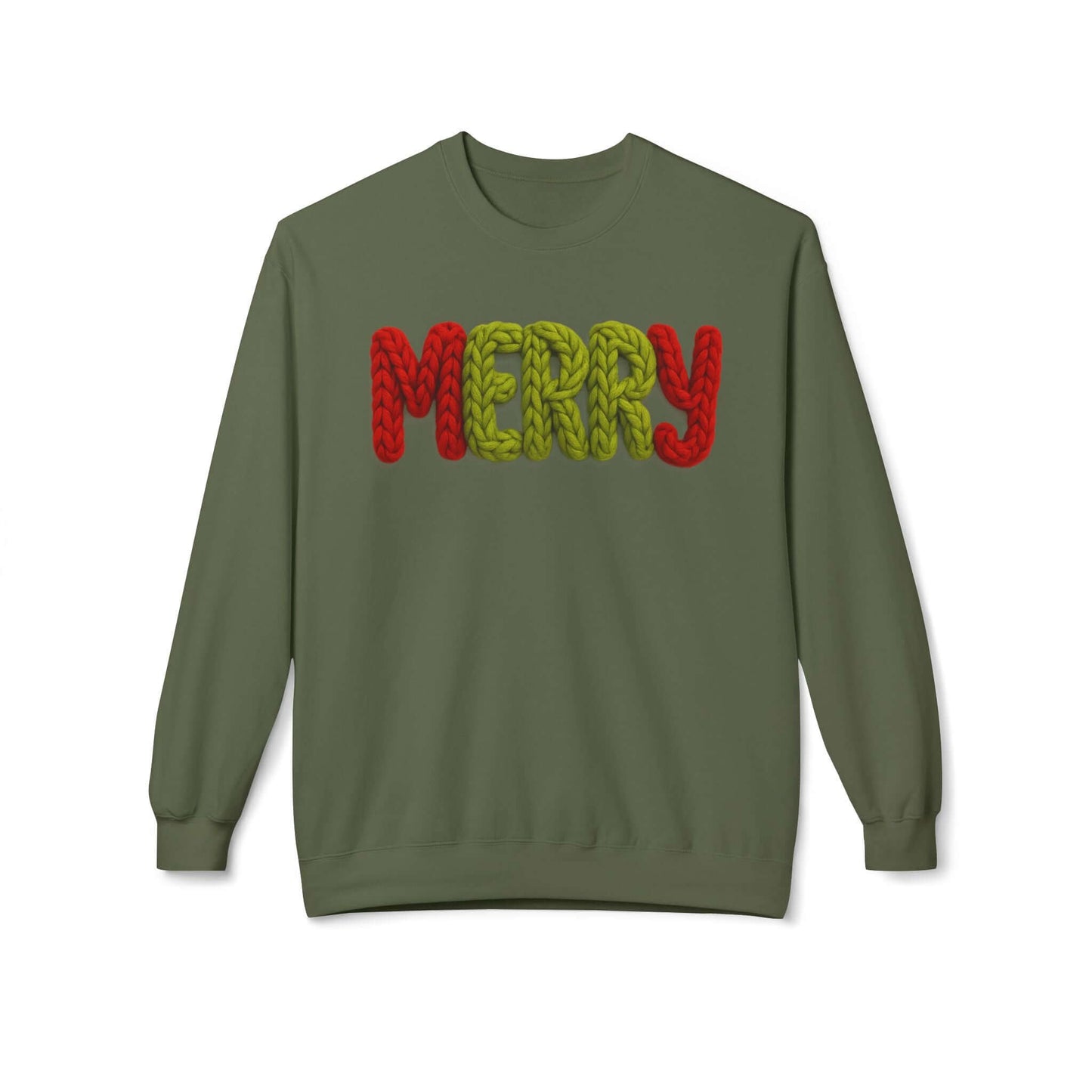 2D Faux Yarn Crochet Christmas "Merry" Sweatshirt Vibe, Brand63