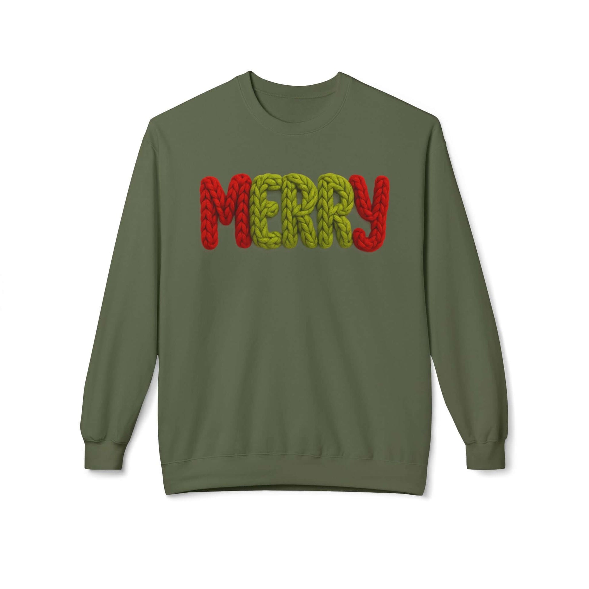 2D Faux Yarn Crochet Christmas "Merry" Sweatshirt Vibe, Brand63