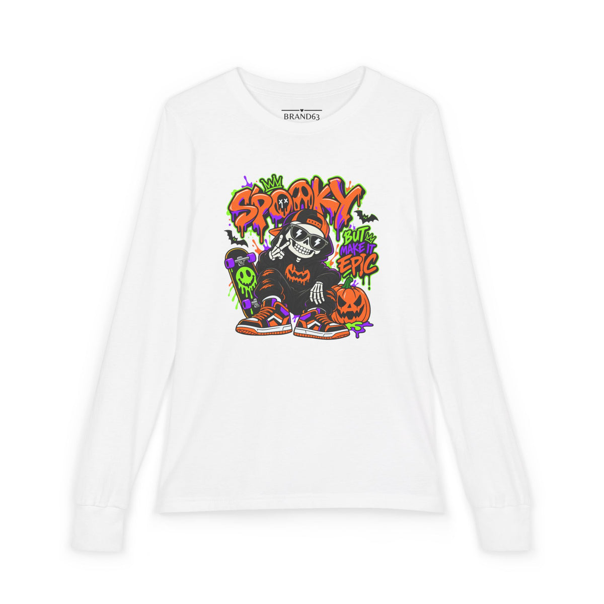 Epic Spooky Halloween Skate Youth Long Sleeve Tee