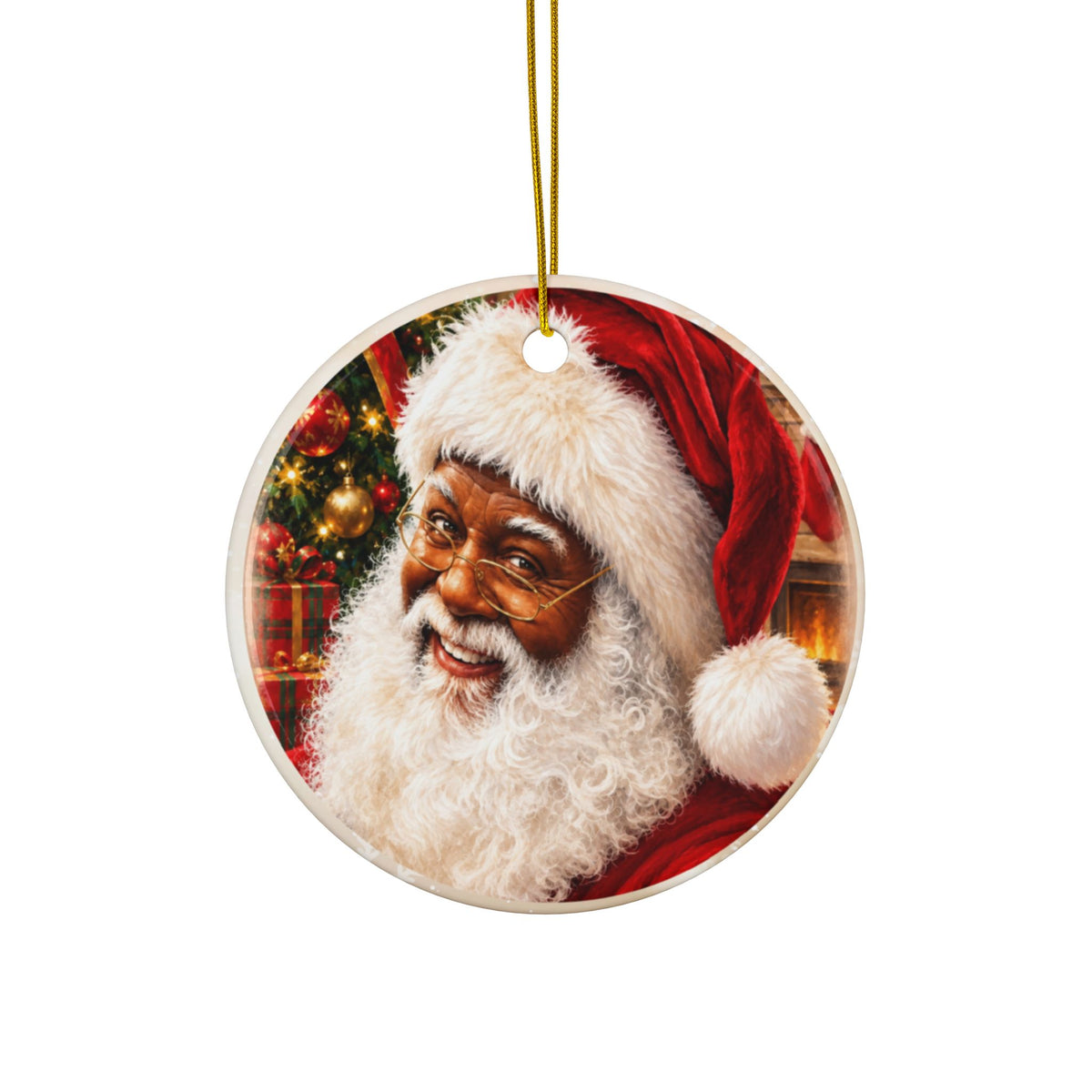 Black Santa Ceramic Christmas Tree Ornaments — Round Double-Sided