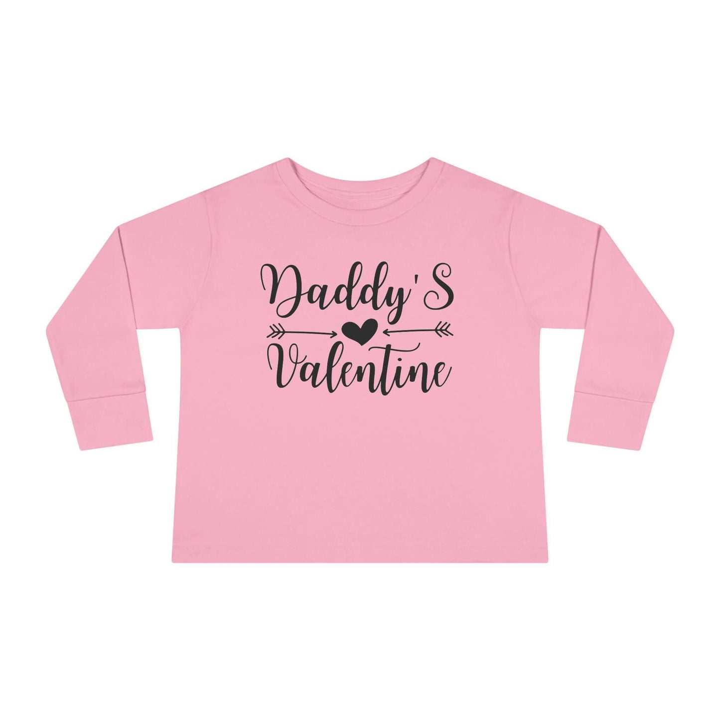 Daddy's Valentine Toddler Long Sleeve Tee in pink with hand-lettered text and heart design.