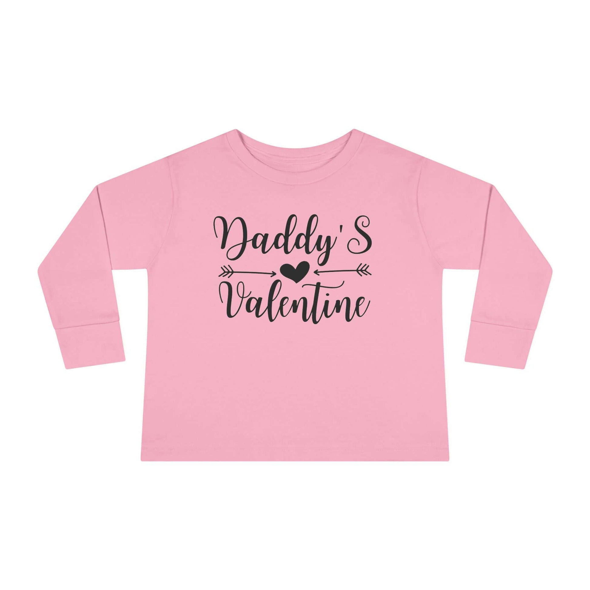 Daddy's Valentine Toddler Long Sleeve Tee in pink with hand-lettered text and heart design.