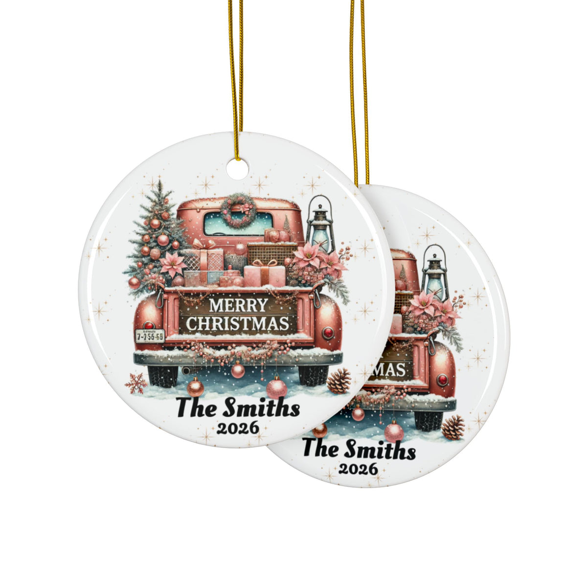 Personalized Old Fashion Christmas Ornament Set (5pcs, 10pcs) -Rose Gold
