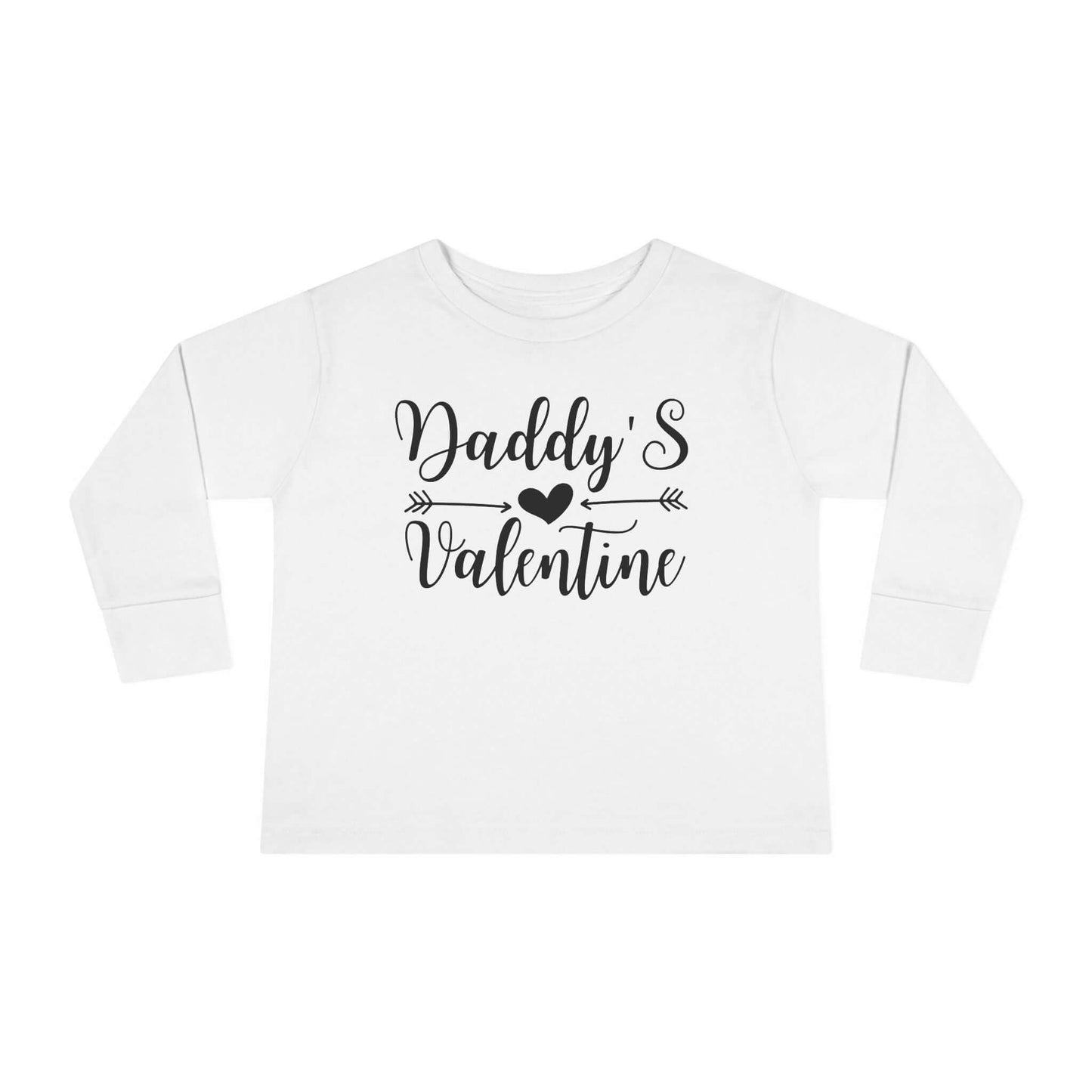 Daddy's Valentine Toddler Long Sleeve Tee featuring hand-lettered design and heart, perfect for playful moments.