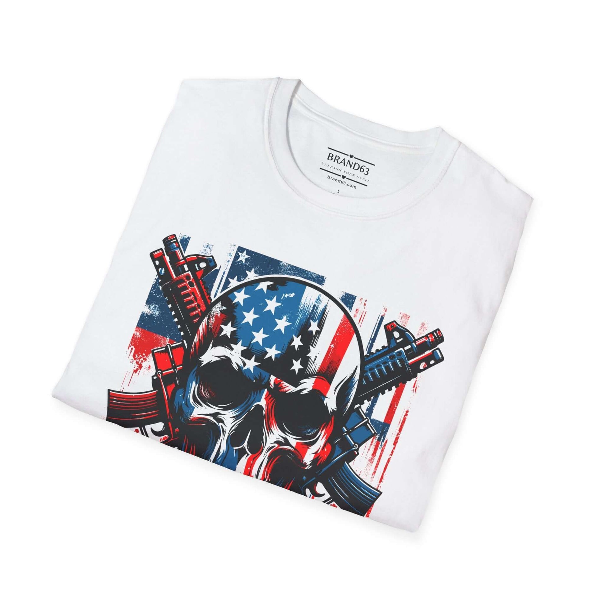 4th Of July Men's Patriotic Skull & Guns T-Shirt, Brand63