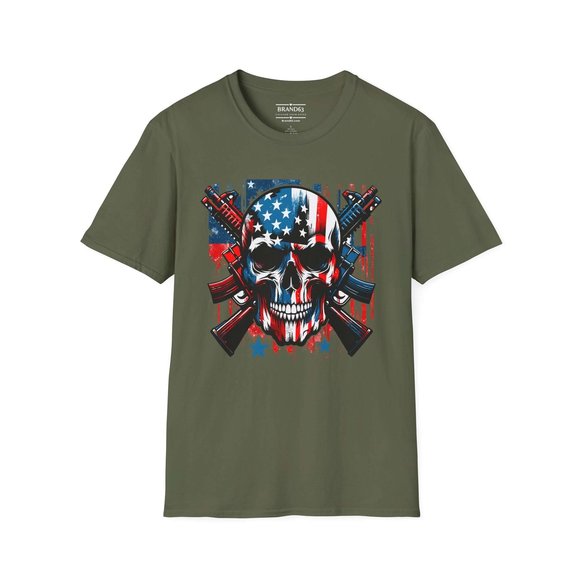 4th Of July Men's Patriotic Skull & Guns T-Shirt, Brand63