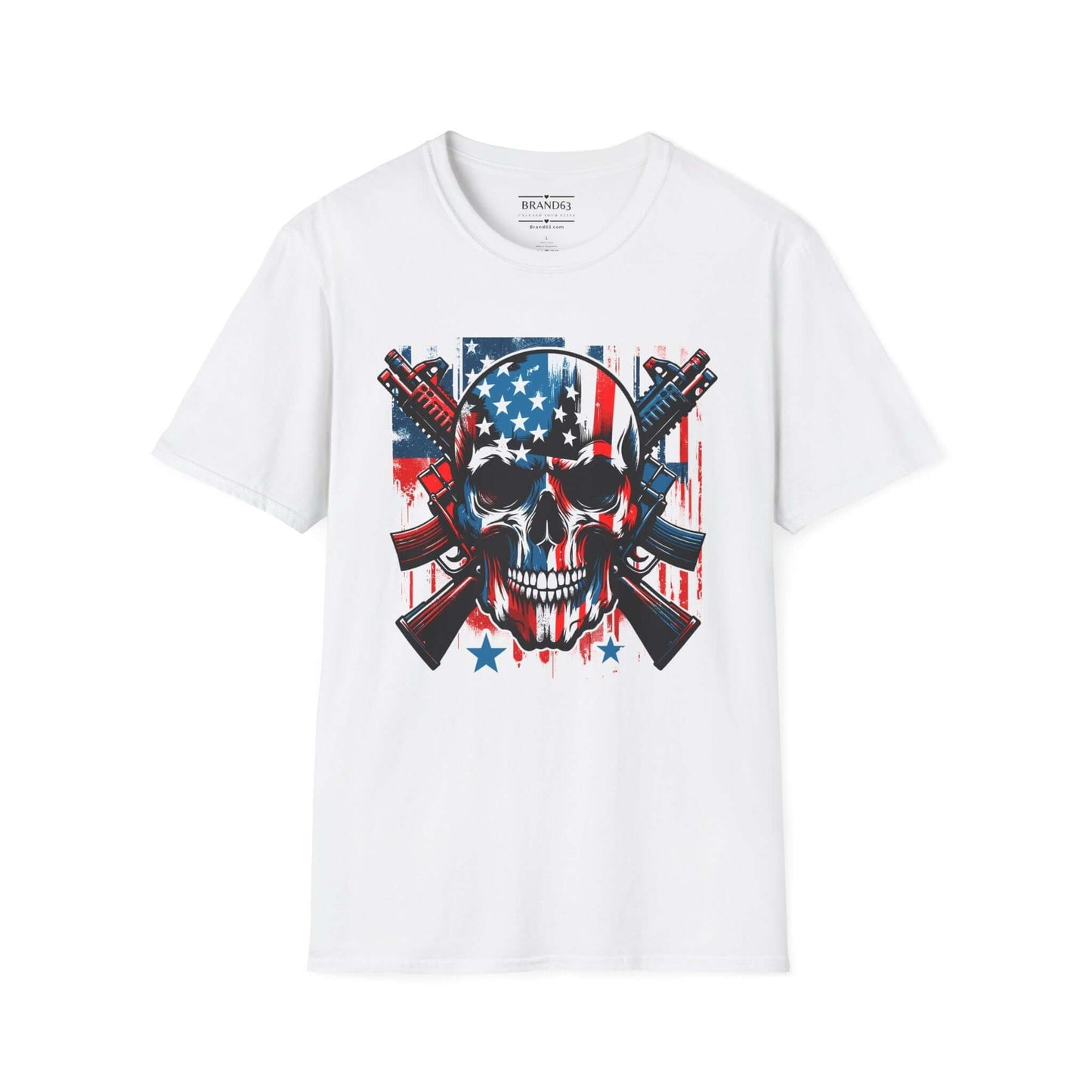 4th Of July Men's Patriotic Skull & Guns T-Shirt, Brand63