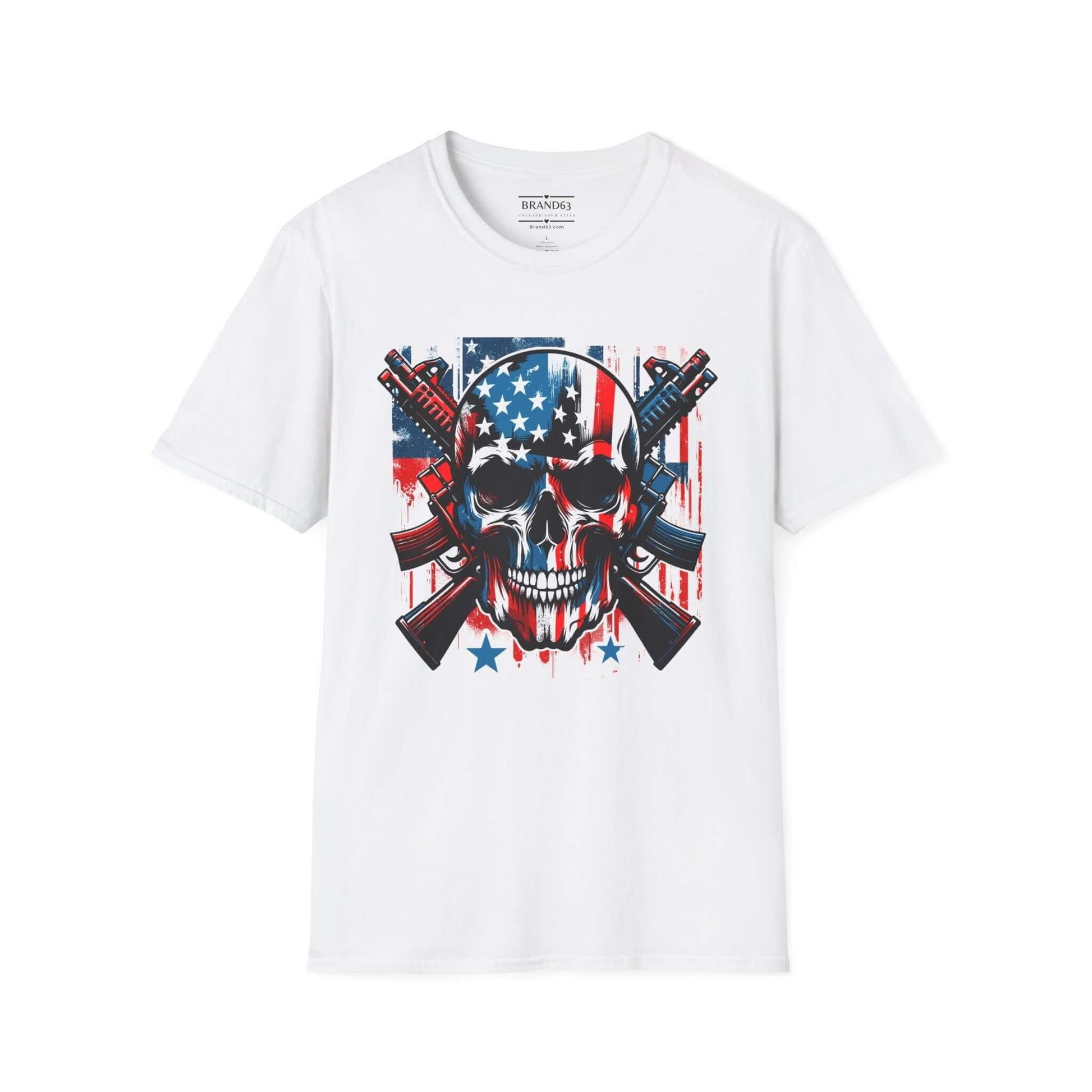 4th Of July Men's Patriotic Skull & Guns T-Shirt, Brand63