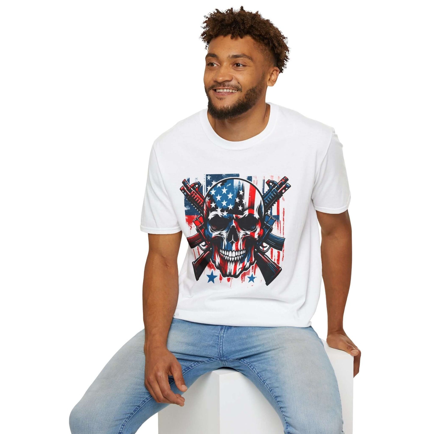 4th Of July Men's Patriotic Skull & Guns T-Shirt, Brand63