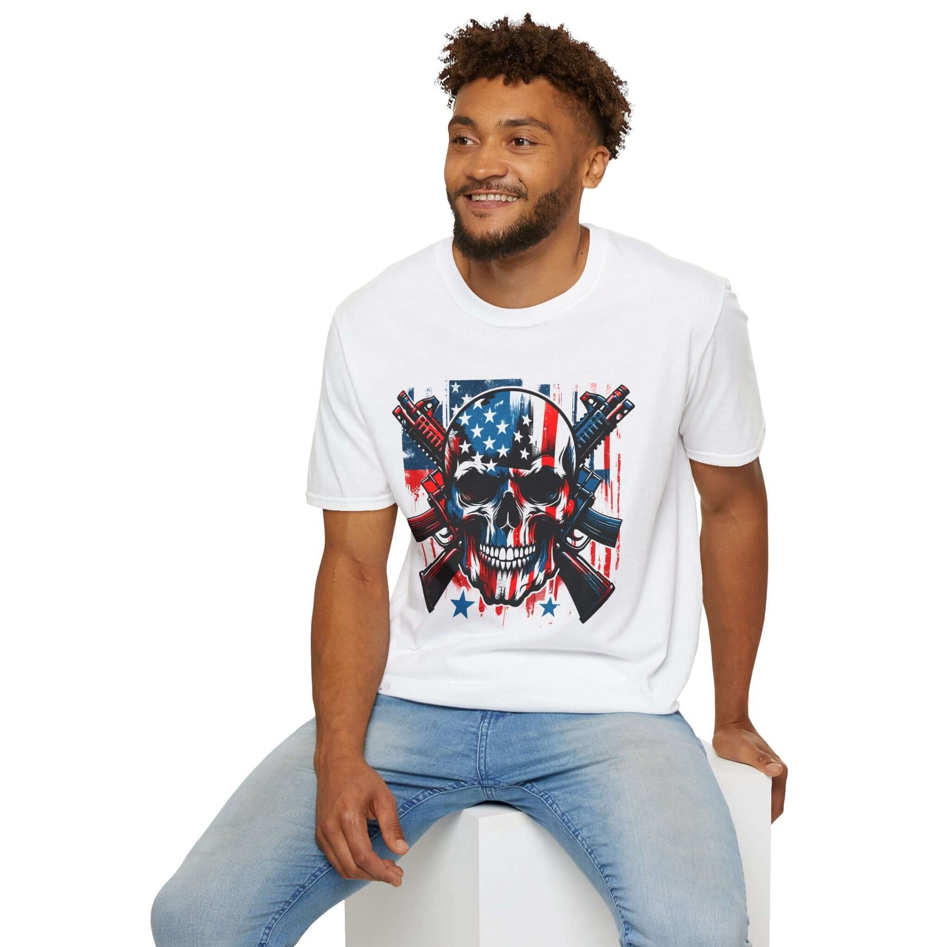 4th Of July Men's Patriotic Skull & Guns T-Shirt, Brand63