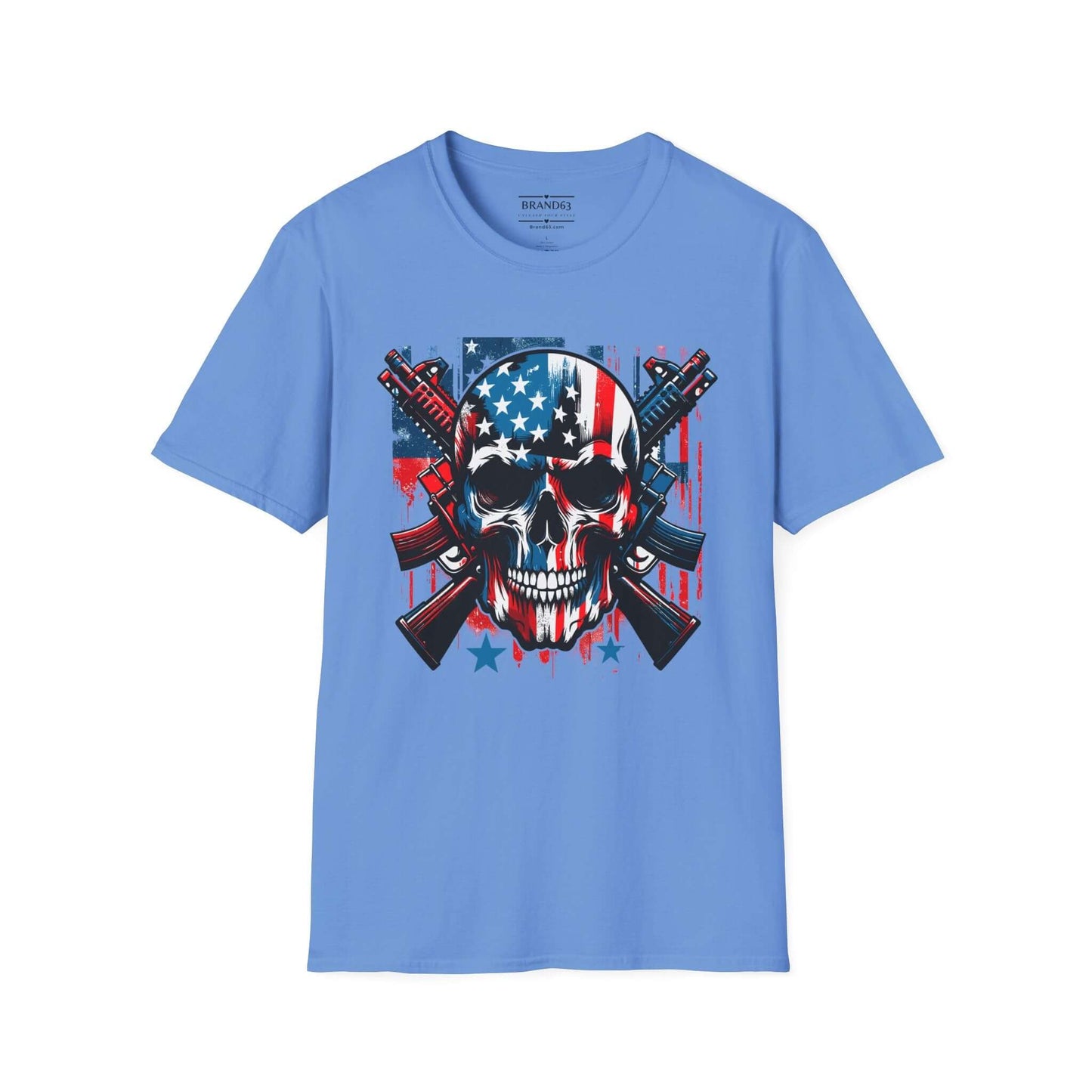 4th Of July Men's Patriotic Skull & Guns T-Shirt, Brand63