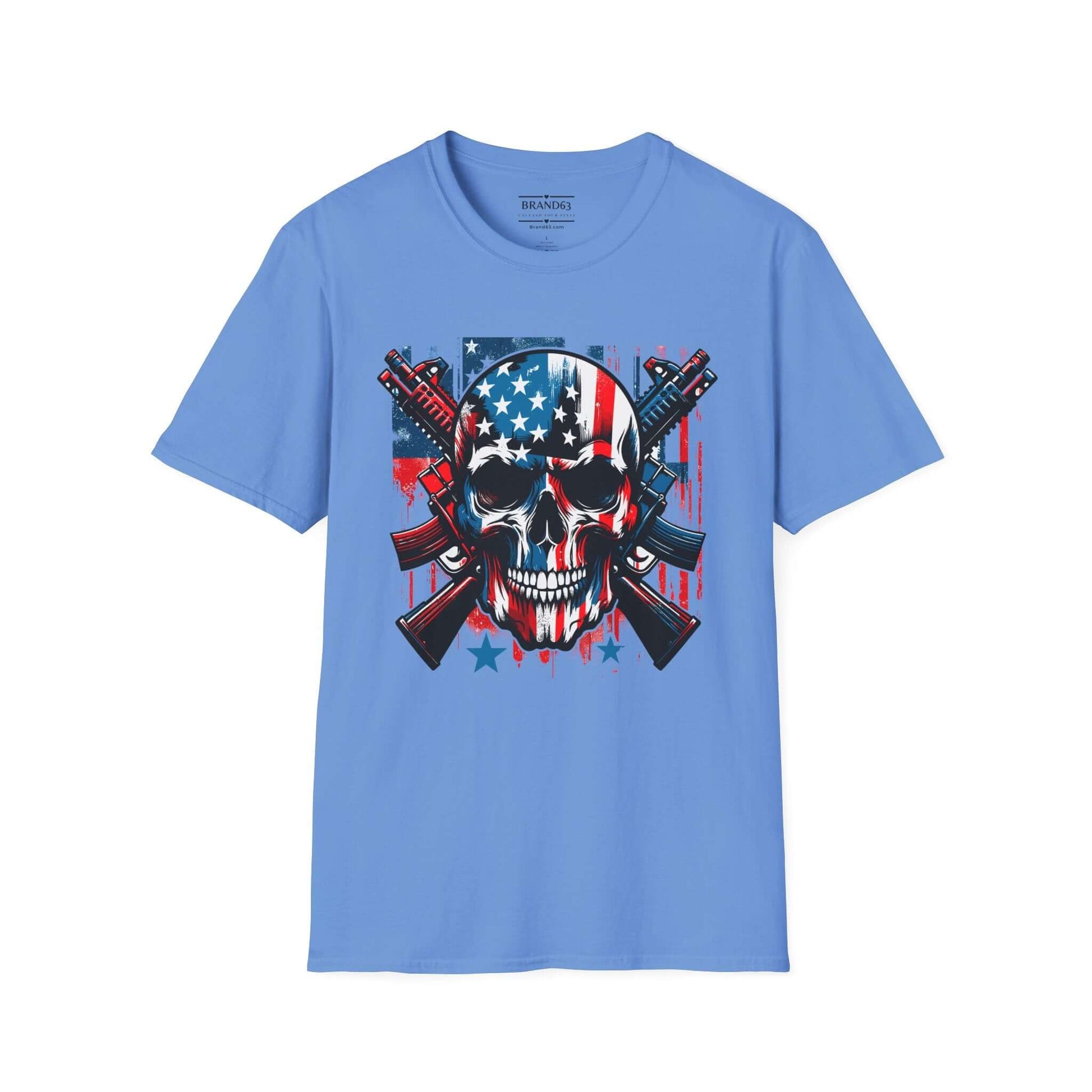 4th Of July Men's Patriotic Skull & Guns T-Shirt, Brand63