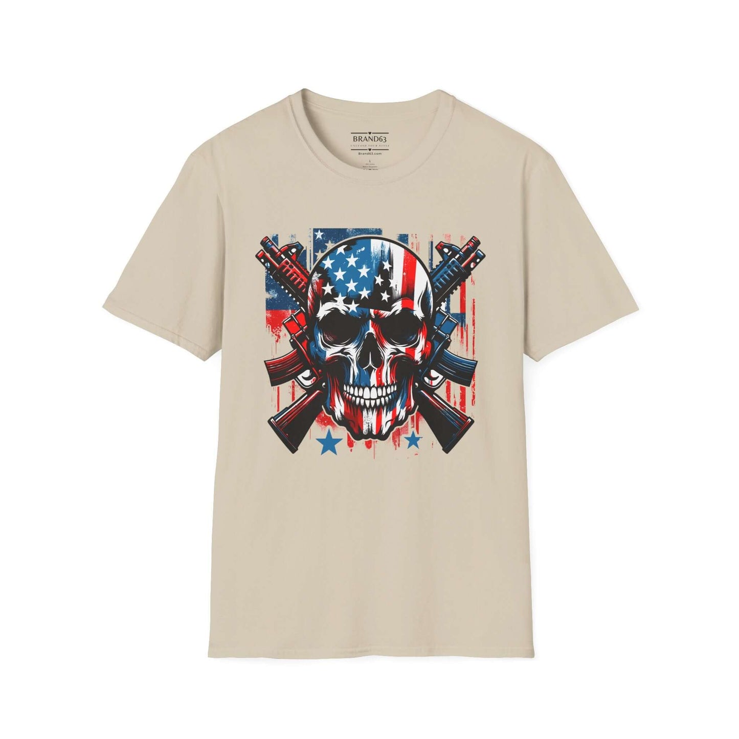 4th Of July Men's Patriotic Skull & Guns T-Shirt, Brand63