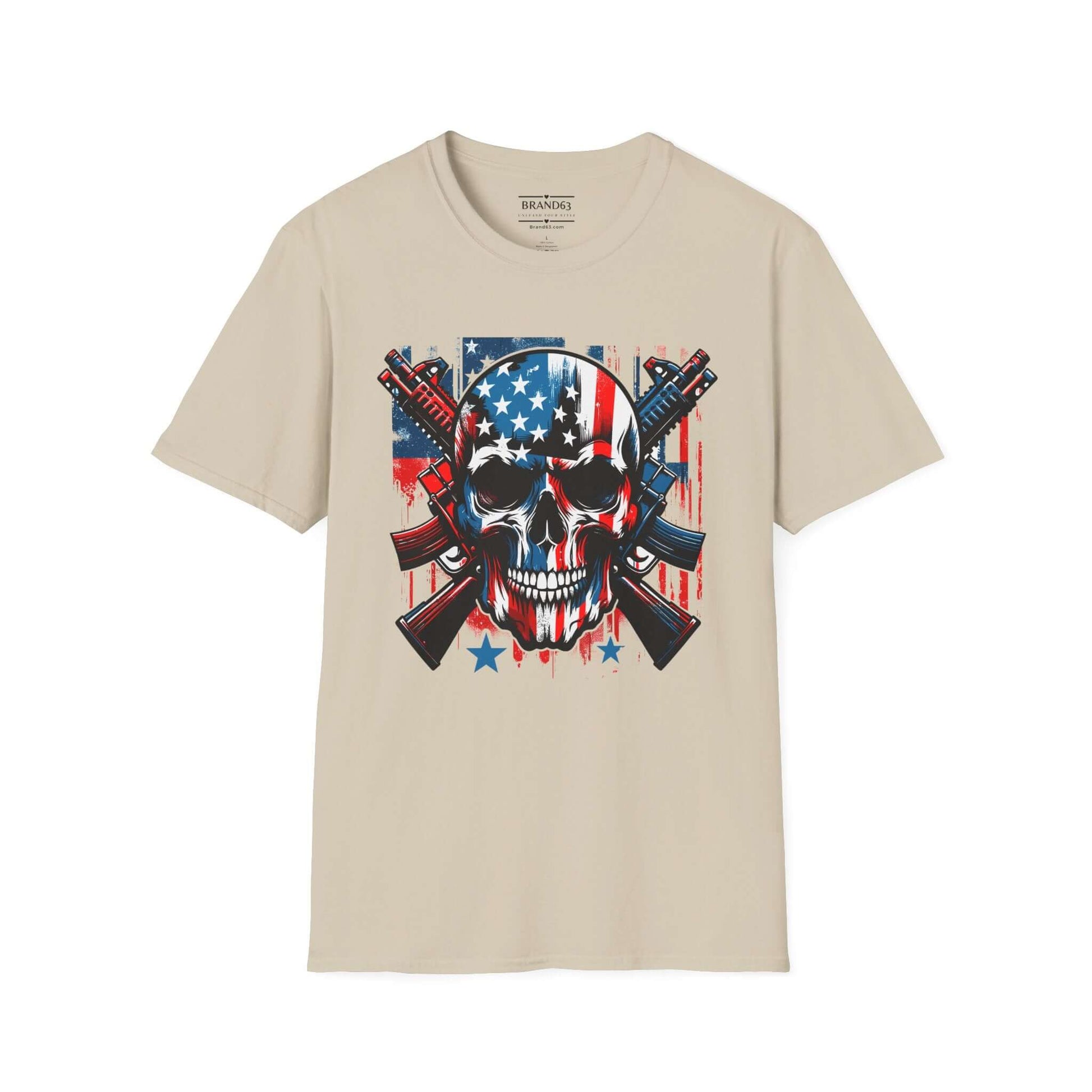 4th Of July Men's Patriotic Skull & Guns T-Shirt, Brand63