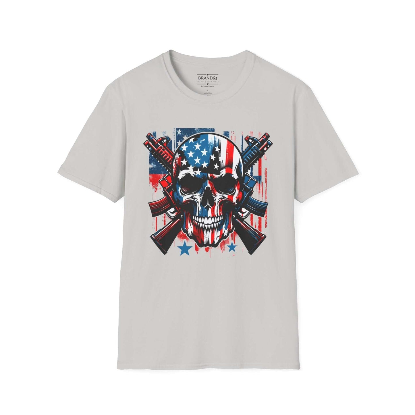 4th Of July Men's Patriotic Skull & Guns T-Shirt, Brand63