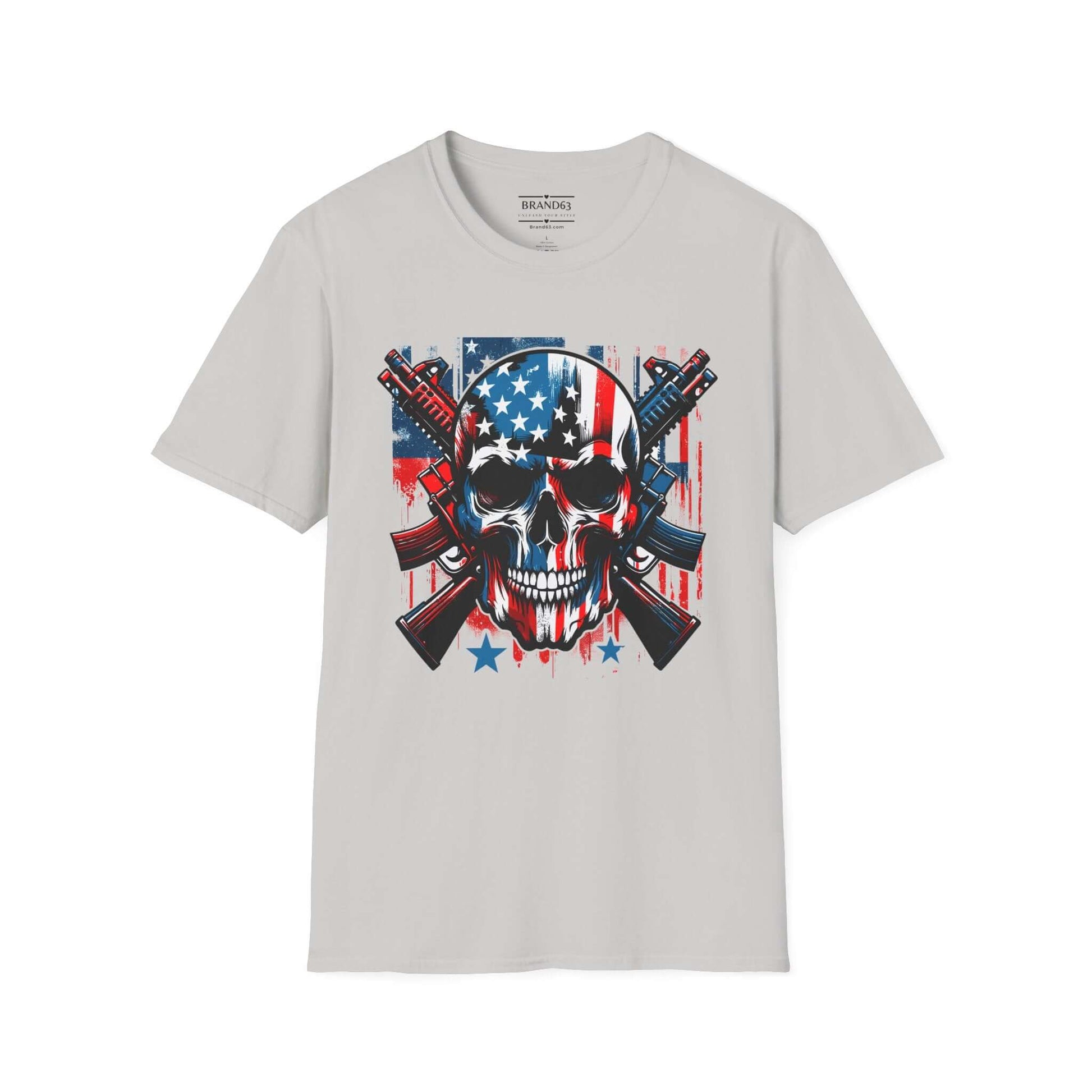4th Of July Men's Patriotic Skull & Guns T-Shirt, Brand63