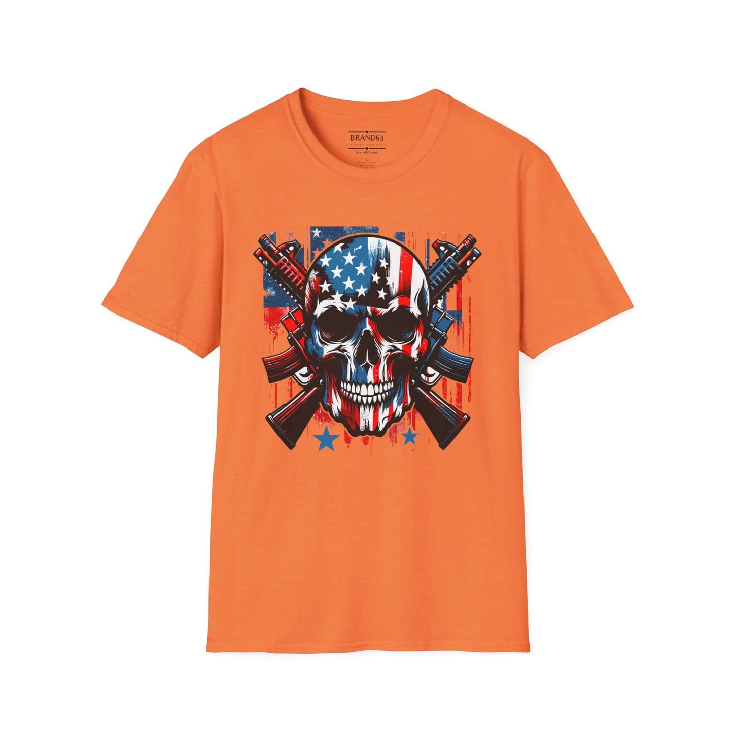 4th Of July Men's Patriotic Skull & Guns T-Shirt, Brand63