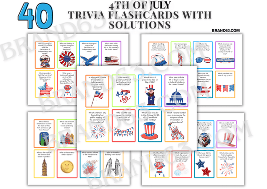 Free 4th of July Trivia Flashcards (Printable PDF) – Fun Independence Day Game for All Ages, Brand63