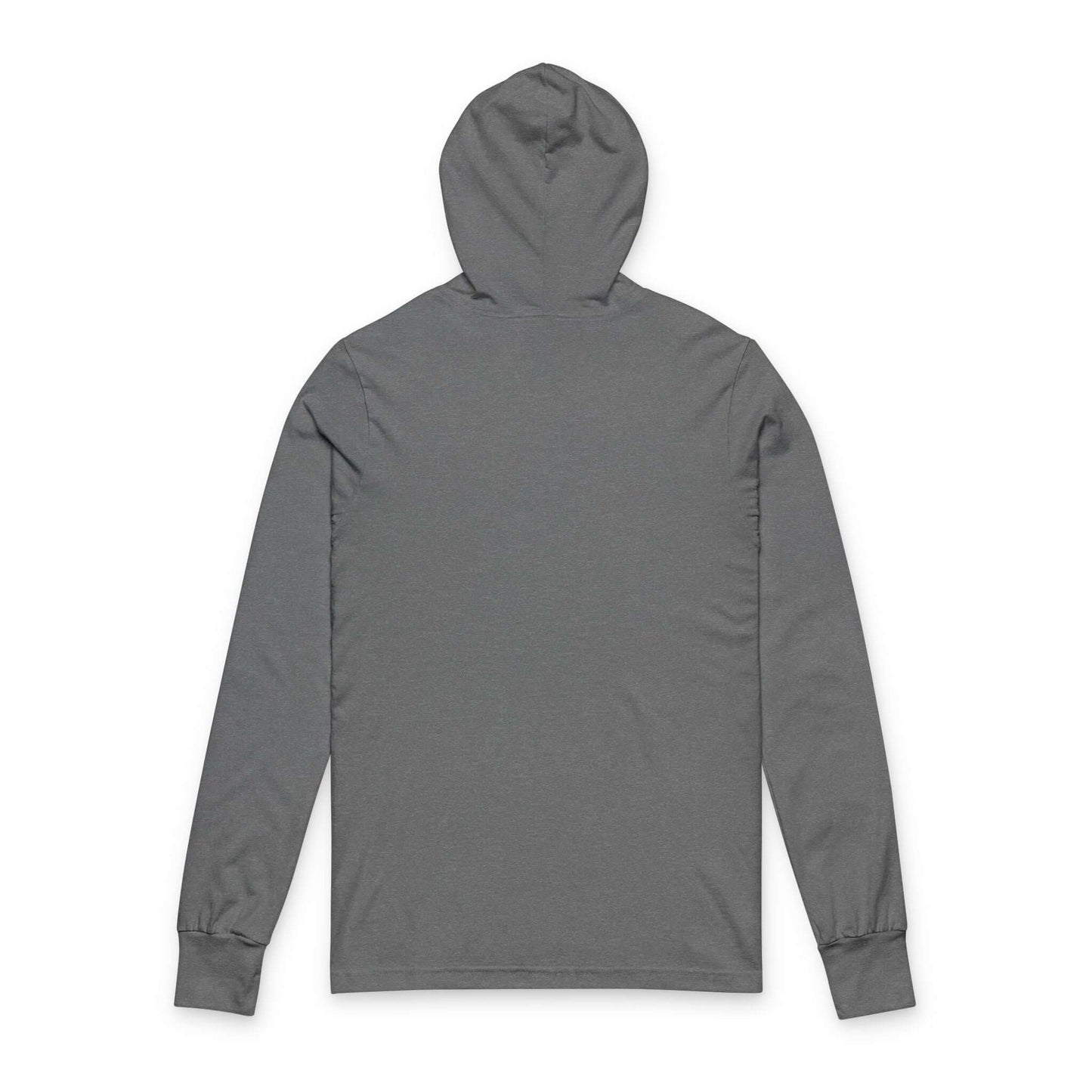 Back view of the Valentine Gnome Hoodie Tee, showcasing its smooth gray fabric and hood design.