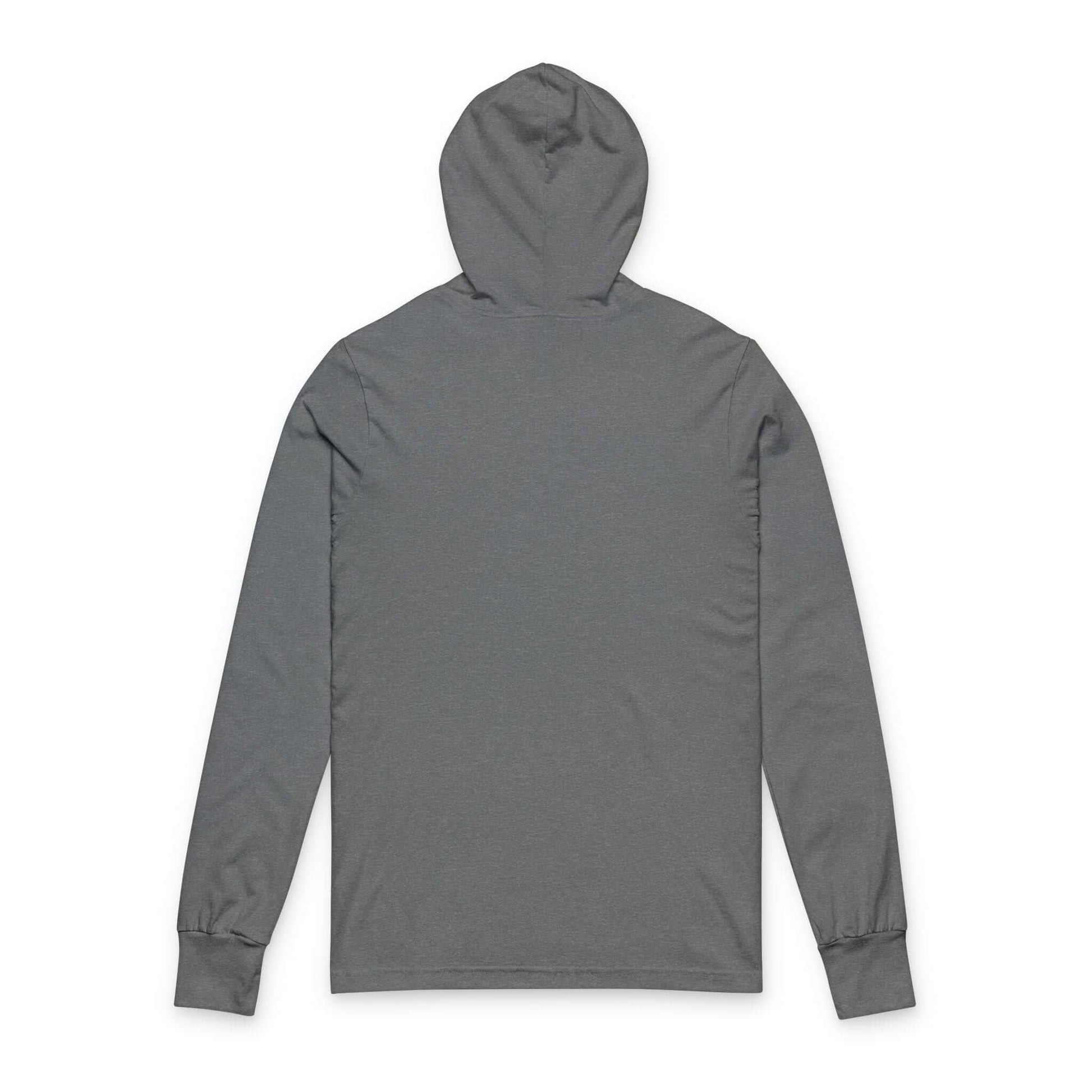 Back view of the Valentine Gnome Hoodie Tee, showcasing its smooth gray fabric and hood design.