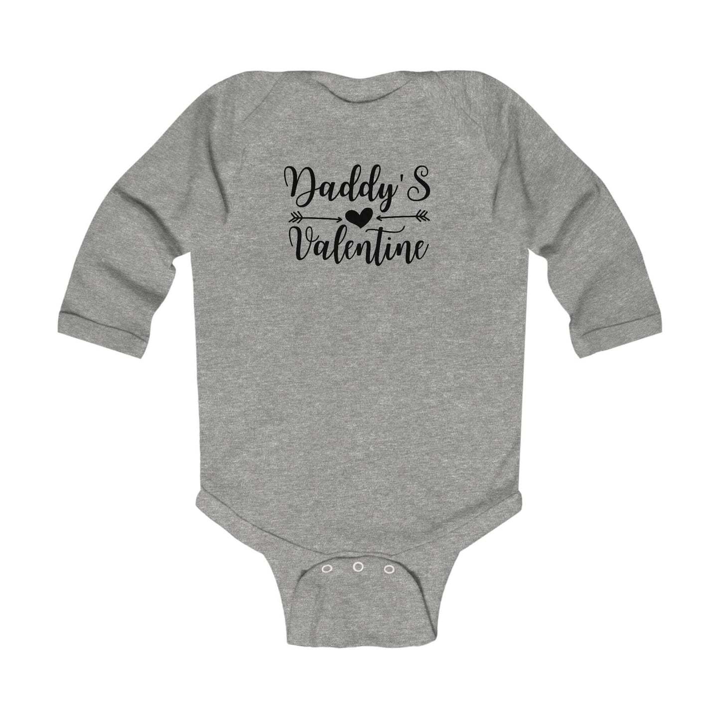 Daddy's Valentine Infant Long Sleeve Bodysuit in gray with long sleeves and cute text design.
