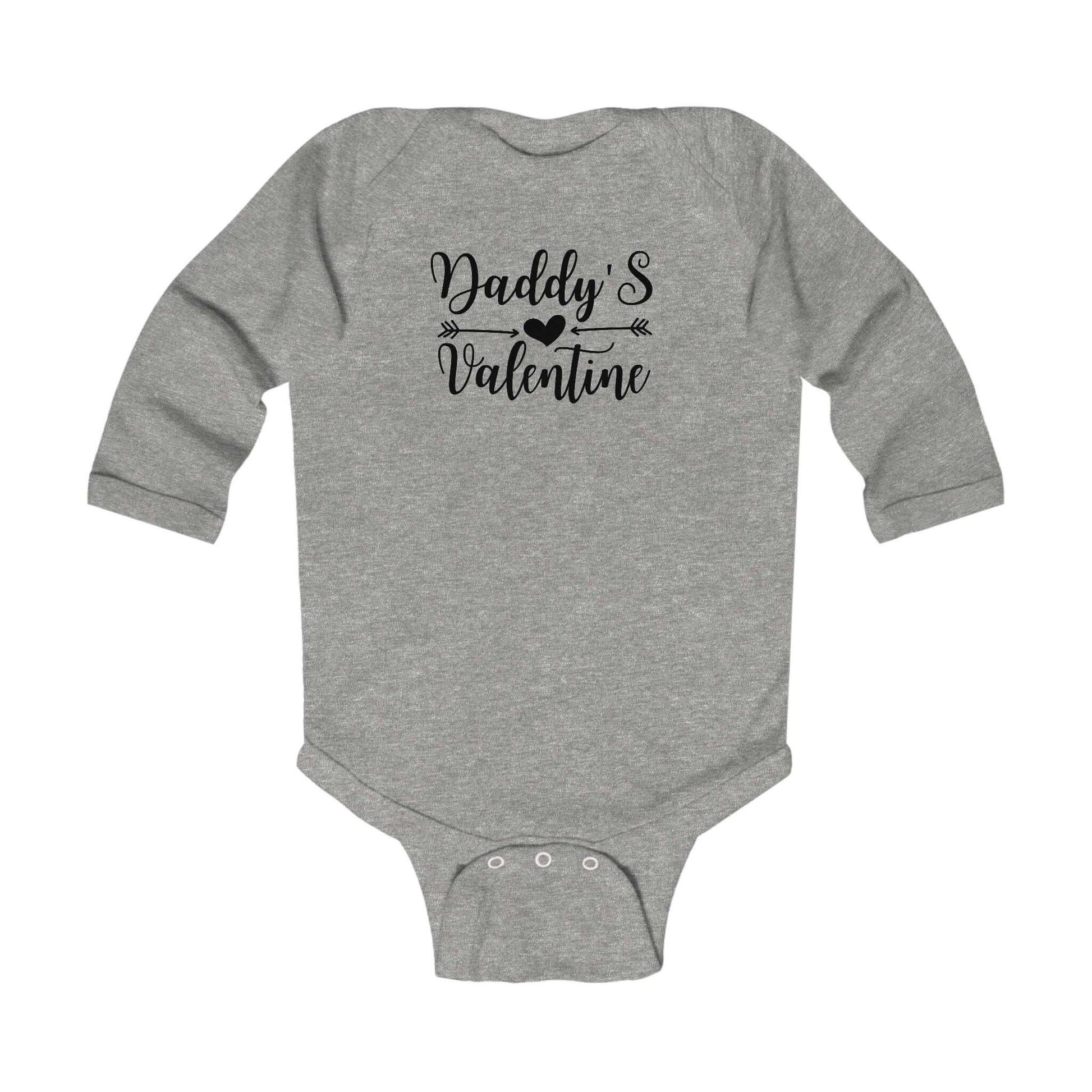 Daddy's Valentine Infant Long Sleeve Bodysuit in gray with long sleeves and cute text design.
