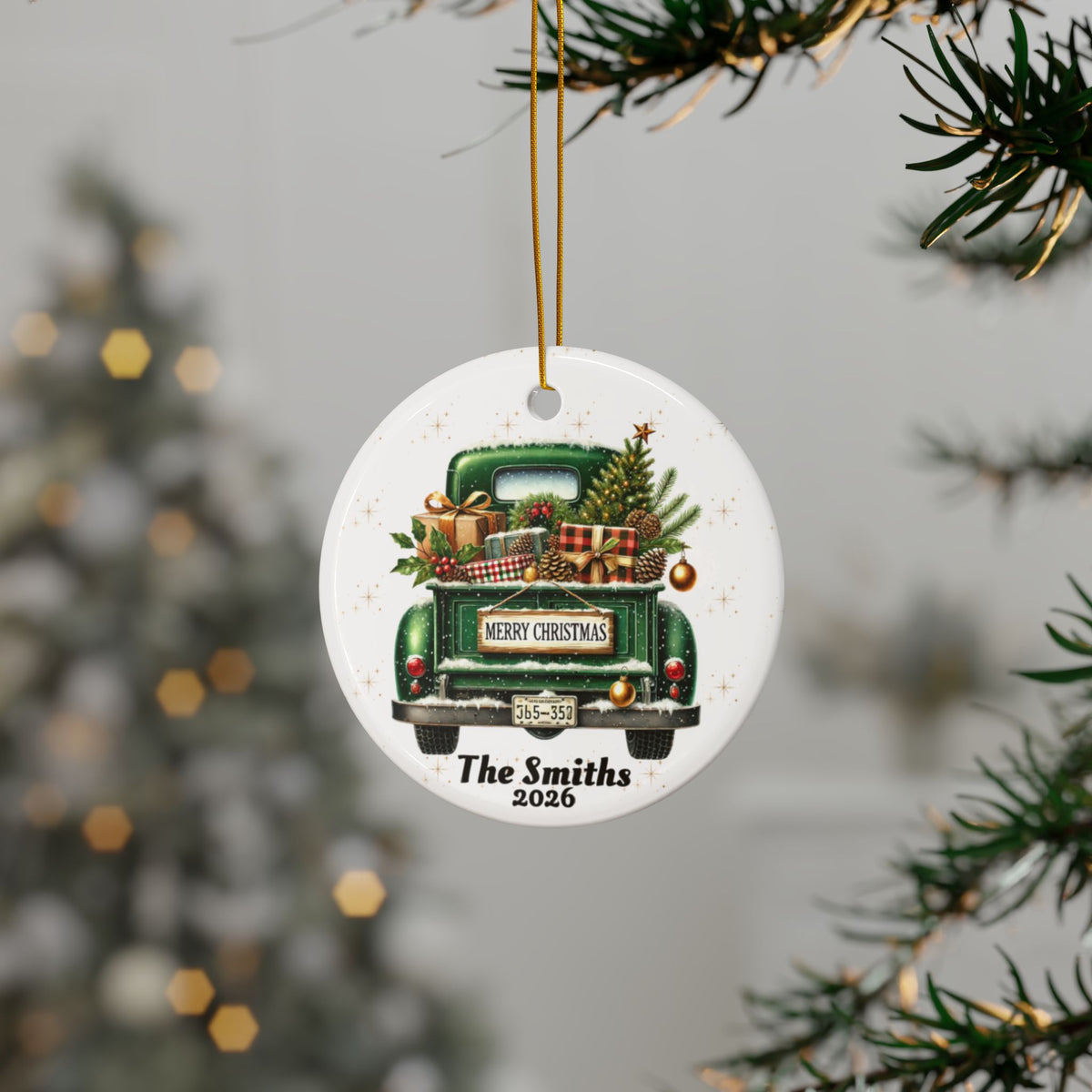 Personalized Old Fashion Christmas Ornament Set (5pcs, 10pcs) -Green Truck