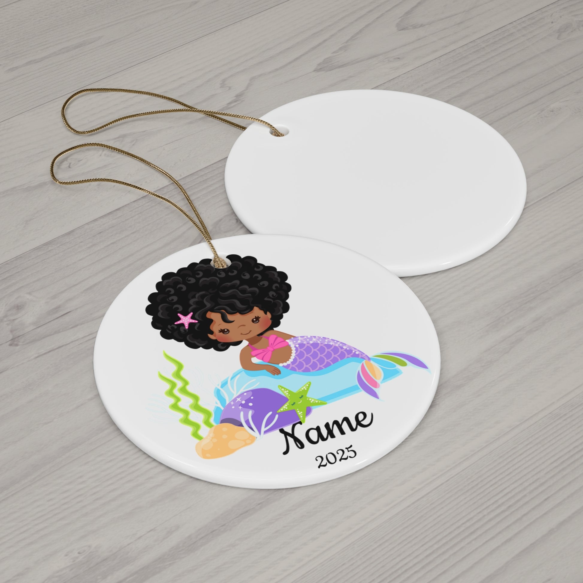 Little Black Mermaid Personalized Ornament, Brand63