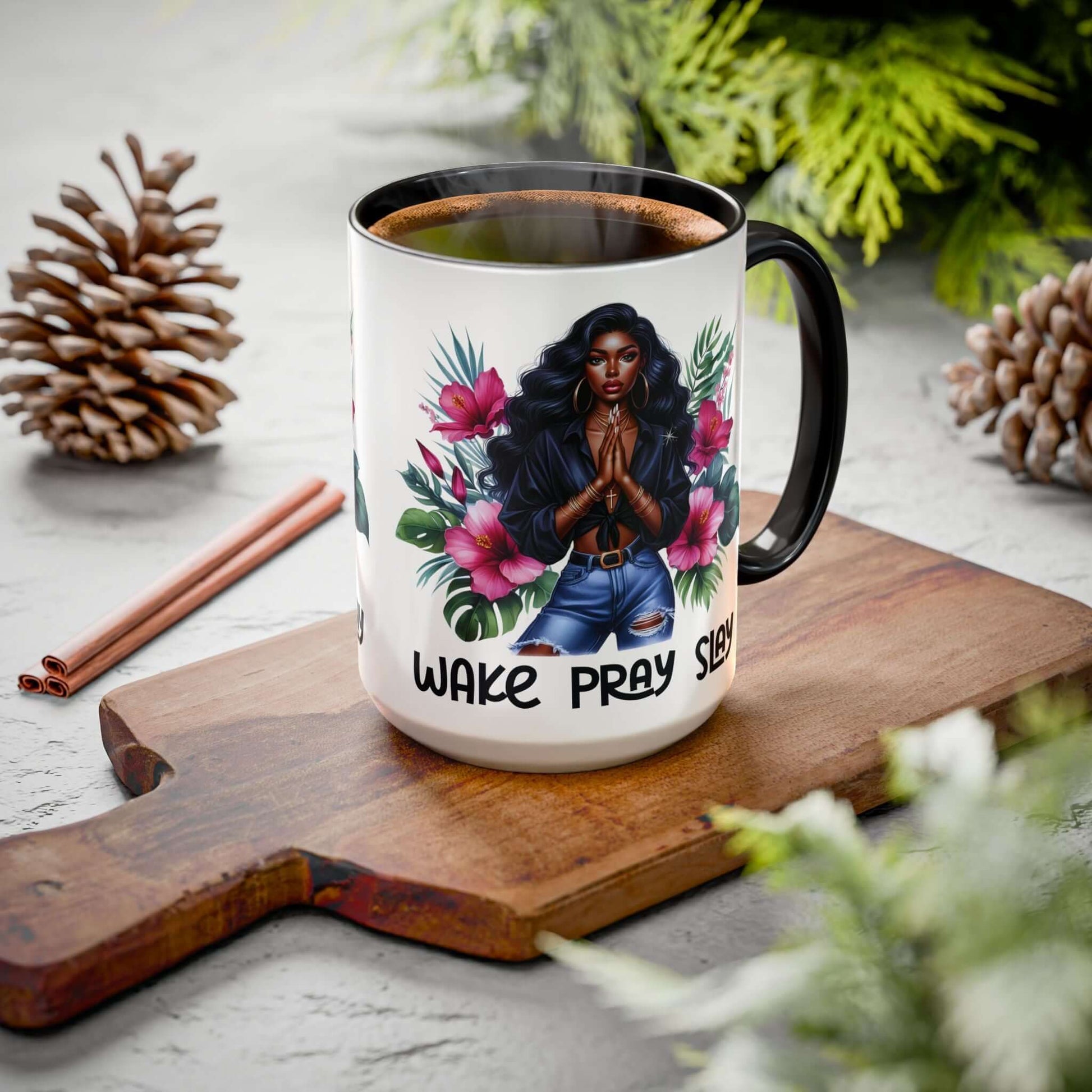 Afro-Chic Mug - 'Wake, Pray, Slay' Beautiful Vivid Portrait Coffee Cup | Best Deals & Free Shipping | Best Deals & Free Shipping | Best Deals & Free Shipping, Brand63