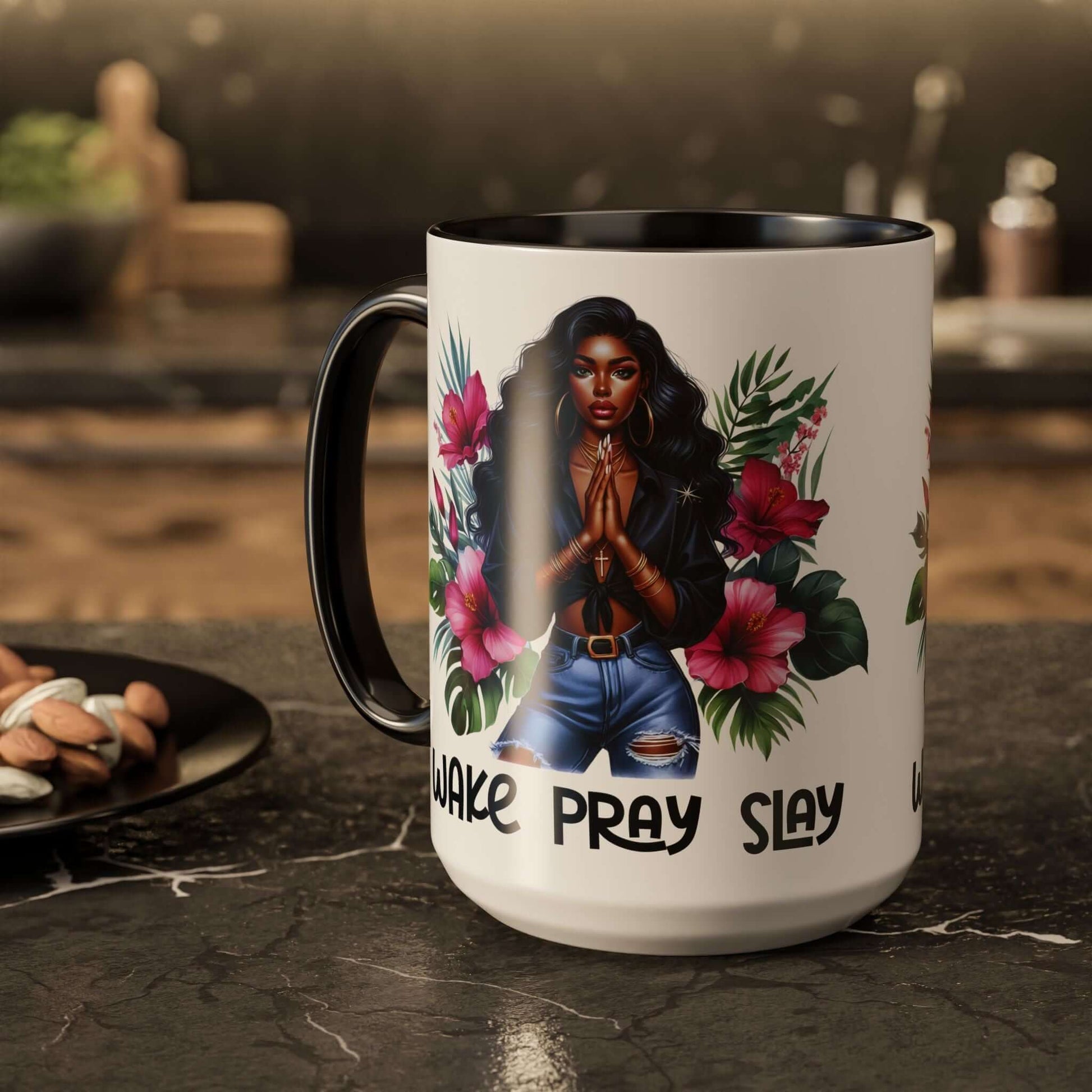 Afro-Chic Mug - 'Wake, Pray, Slay' Beautiful Vivid Portrait Coffee Cup | Best Deals & Free Shipping | Best Deals & Free Shipping | Best Deals & Free Shipping, Brand63