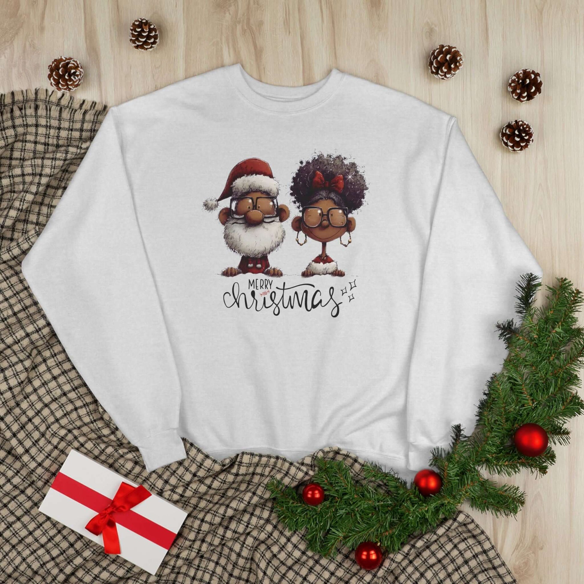 Afrocentric Christmas Black Santa & Mrs. Claus Crew Neck Sweatshirt, Brand63