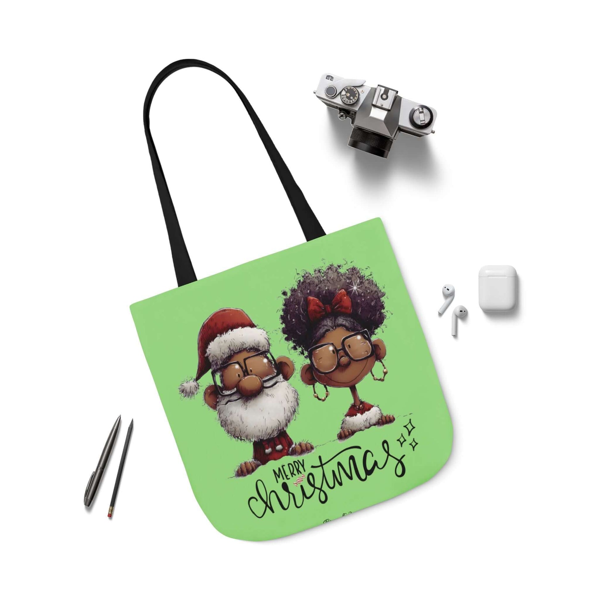 Afrocentric Christmas Tote Bag – Santa & Mrs. Claus Edition (Green), Brand63