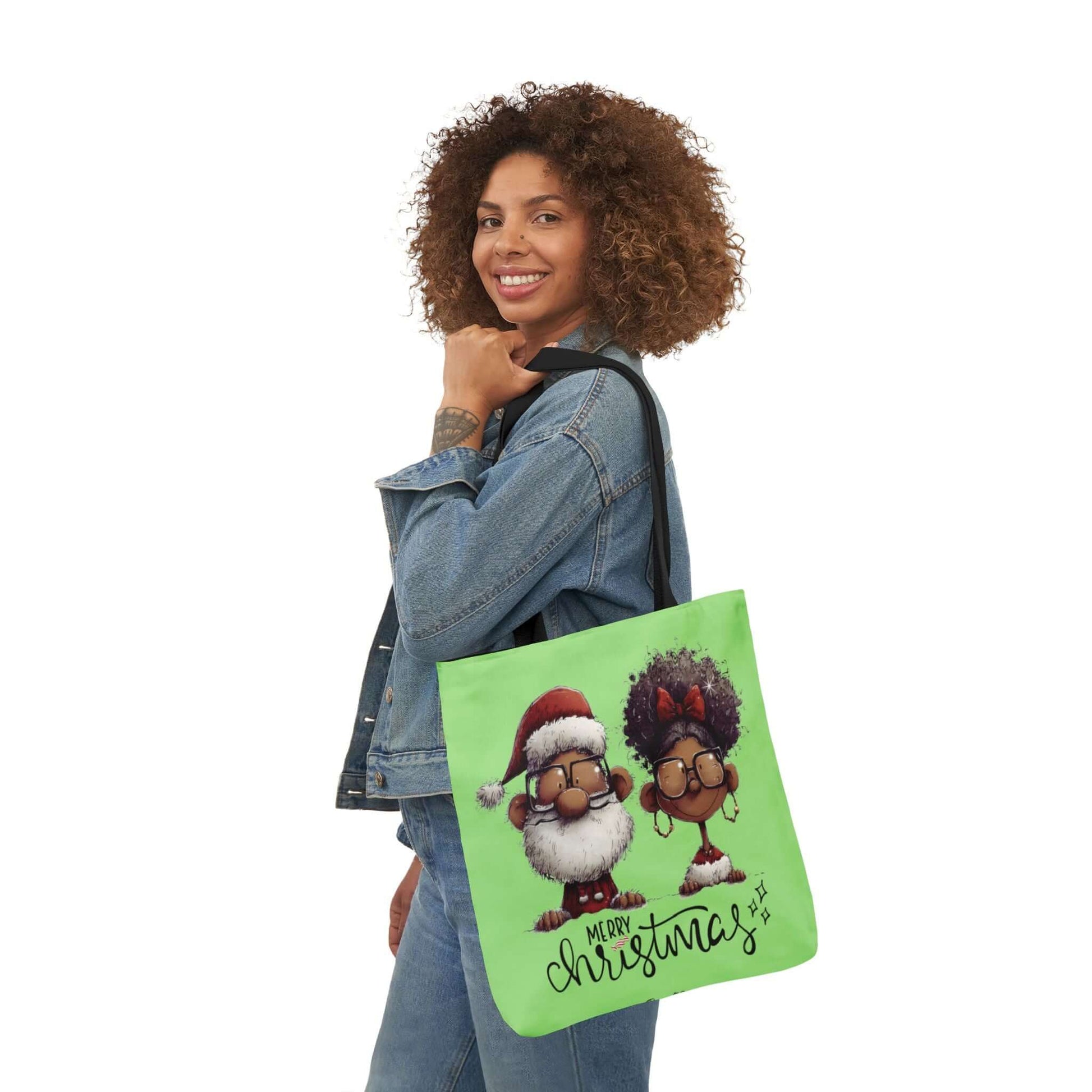 Afrocentric Christmas Tote Bag – Santa & Mrs. Claus Edition (Green), Brand63