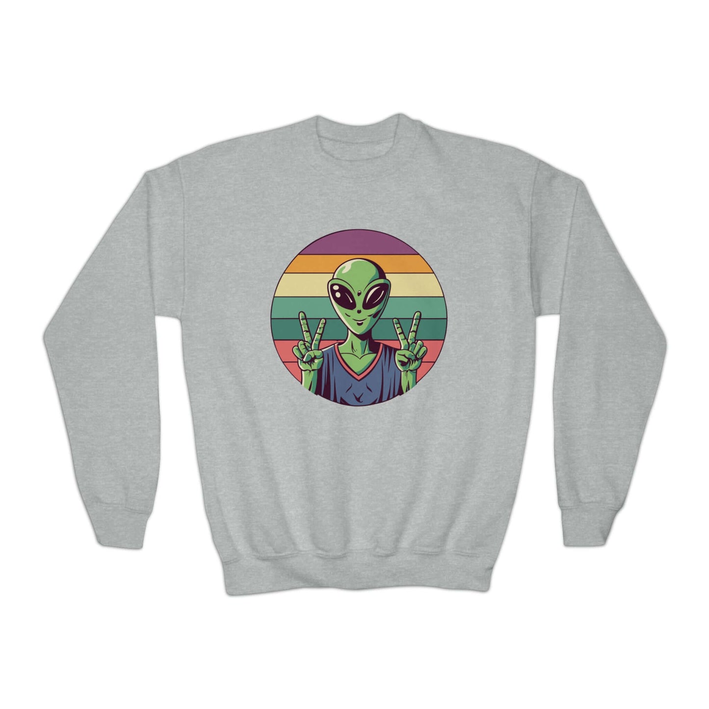 Alien Youth Crewneck Sweatshirt | Peace Sign Alien Graphic Sweatshirt (unisex), Brand63