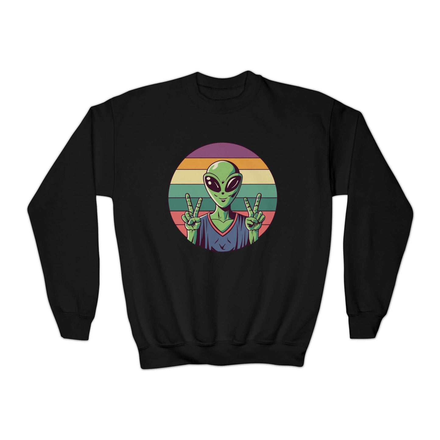 Alien Youth Crewneck Sweatshirt | Peace Sign Alien Graphic Sweatshirt (unisex), Brand63