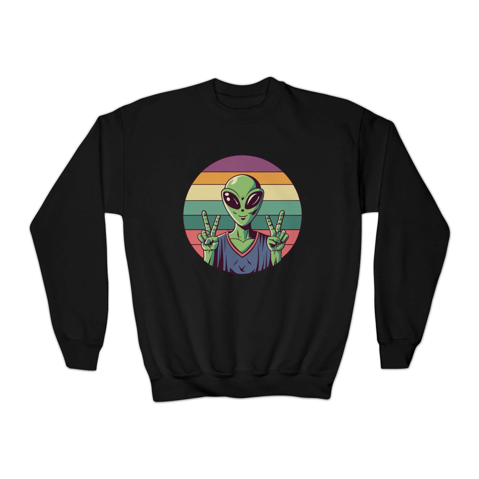 Alien Youth Crewneck Sweatshirt | Peace Sign Alien Graphic Sweatshirt (unisex), Brand63