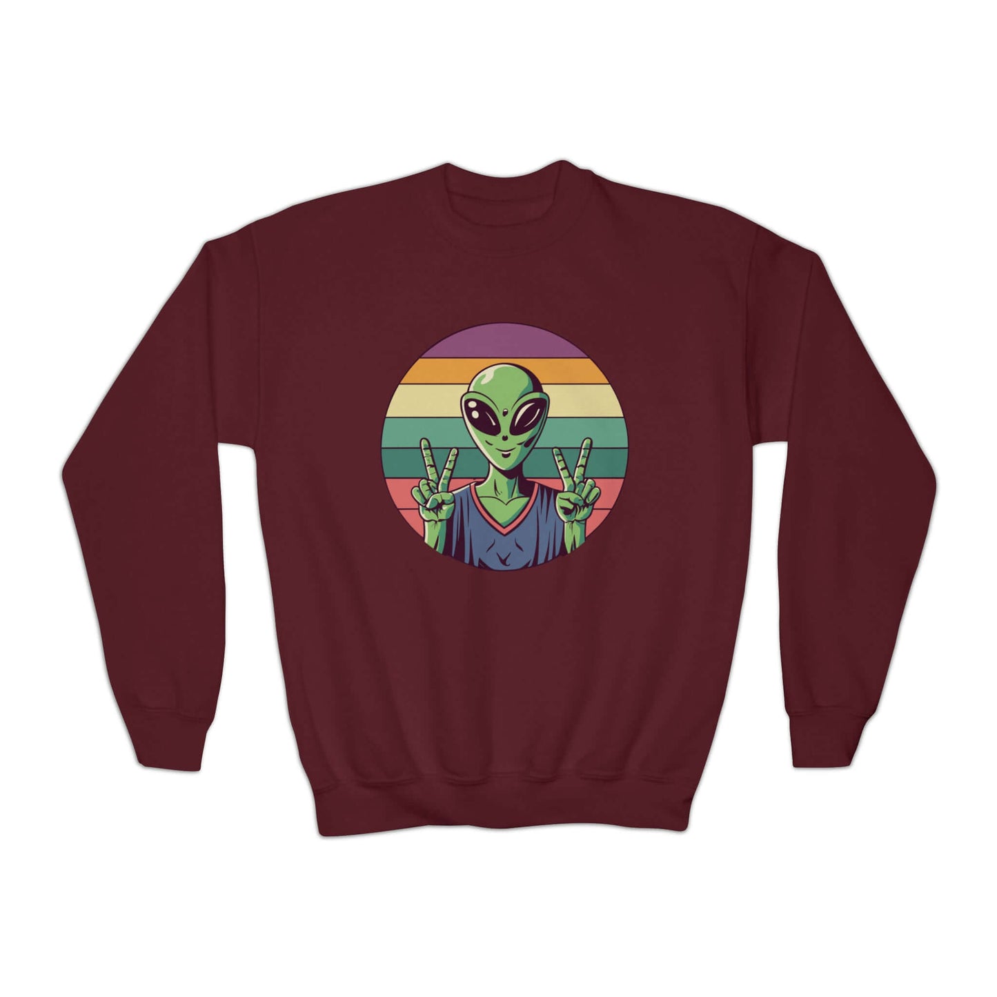 Alien Youth Crewneck Sweatshirt | Peace Sign Alien Graphic Sweatshirt (unisex), Brand63