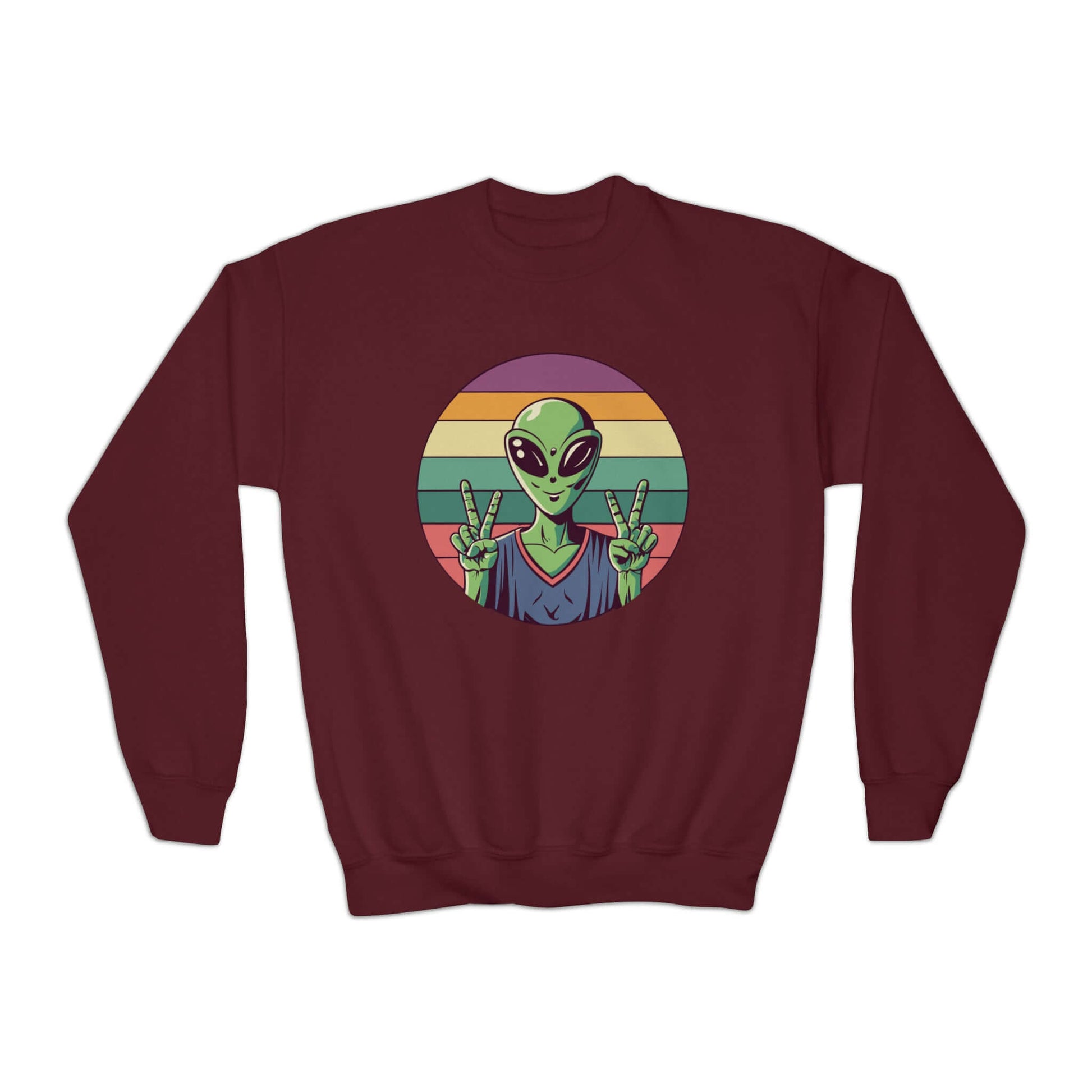 Alien Youth Crewneck Sweatshirt | Peace Sign Alien Graphic Sweatshirt (unisex), Brand63