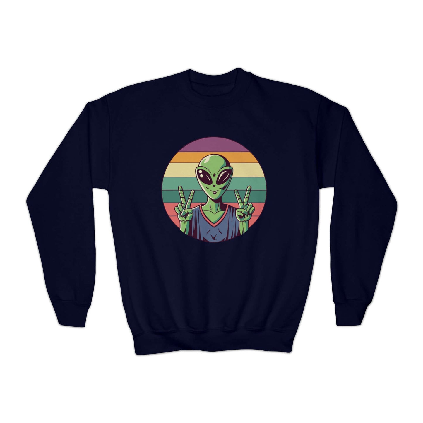 Alien Youth Crewneck Sweatshirt | Peace Sign Alien Graphic Sweatshirt (unisex), Brand63