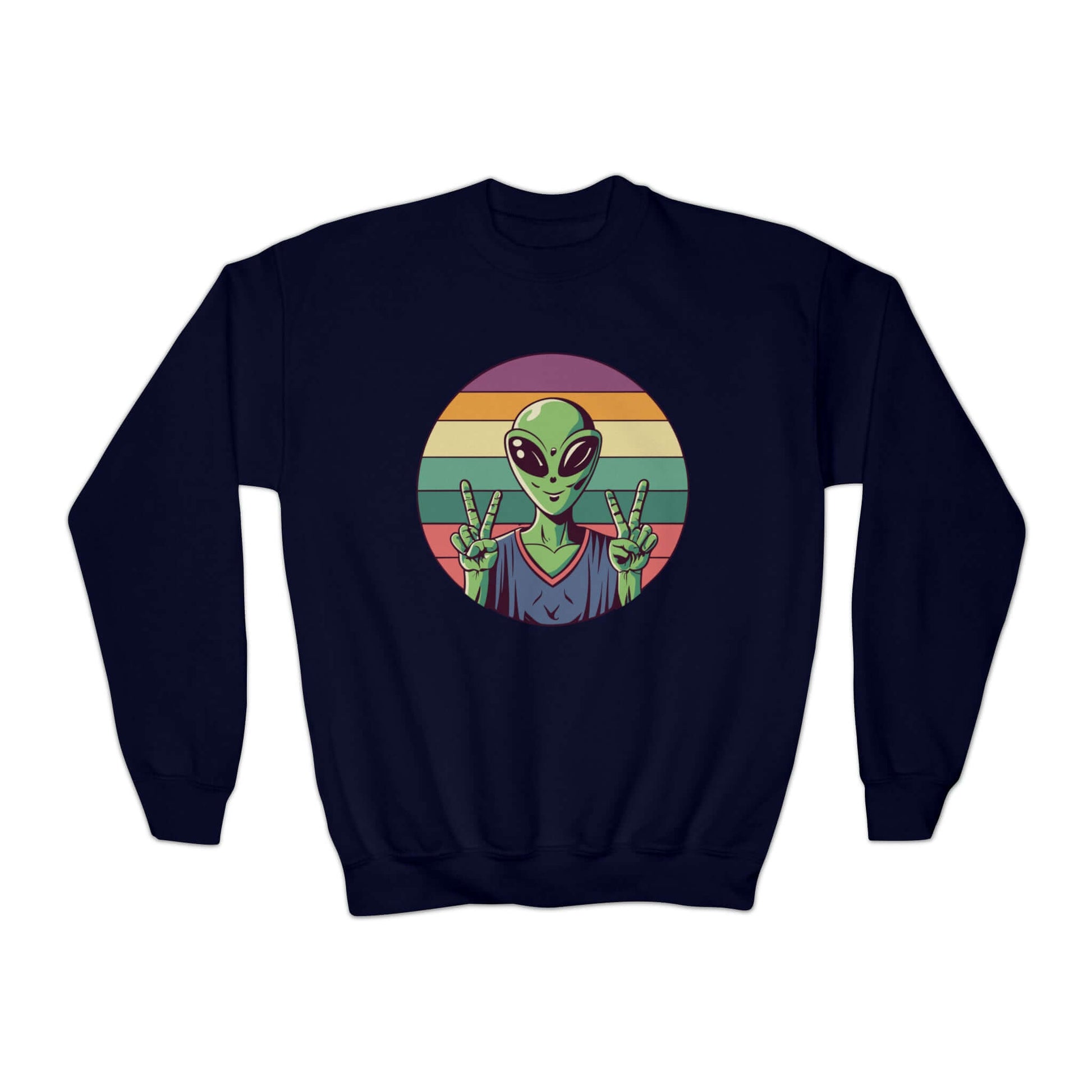 Alien Youth Crewneck Sweatshirt | Peace Sign Alien Graphic Sweatshirt (unisex), Brand63