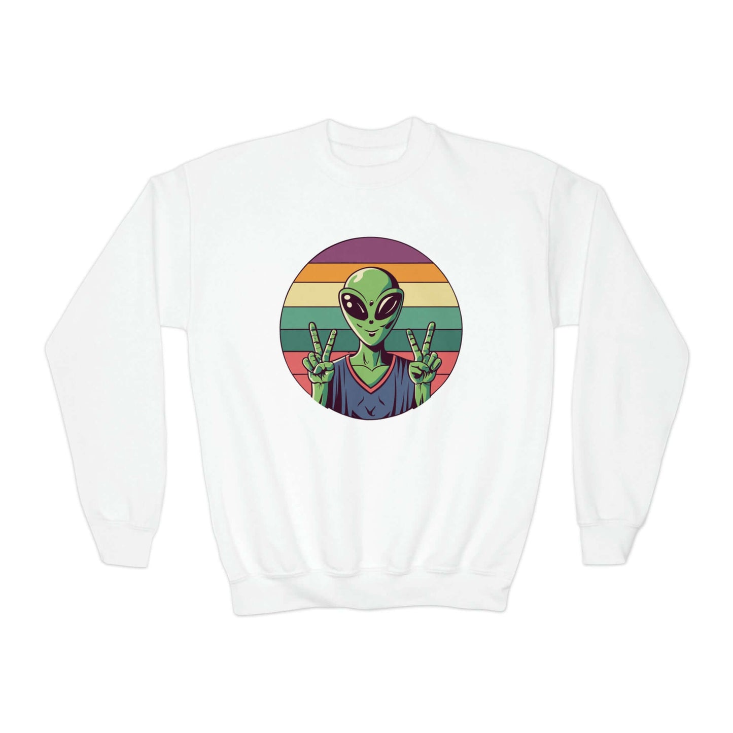 Alien Youth Crewneck Sweatshirt | Peace Sign Alien Graphic Sweatshirt (unisex), Brand63