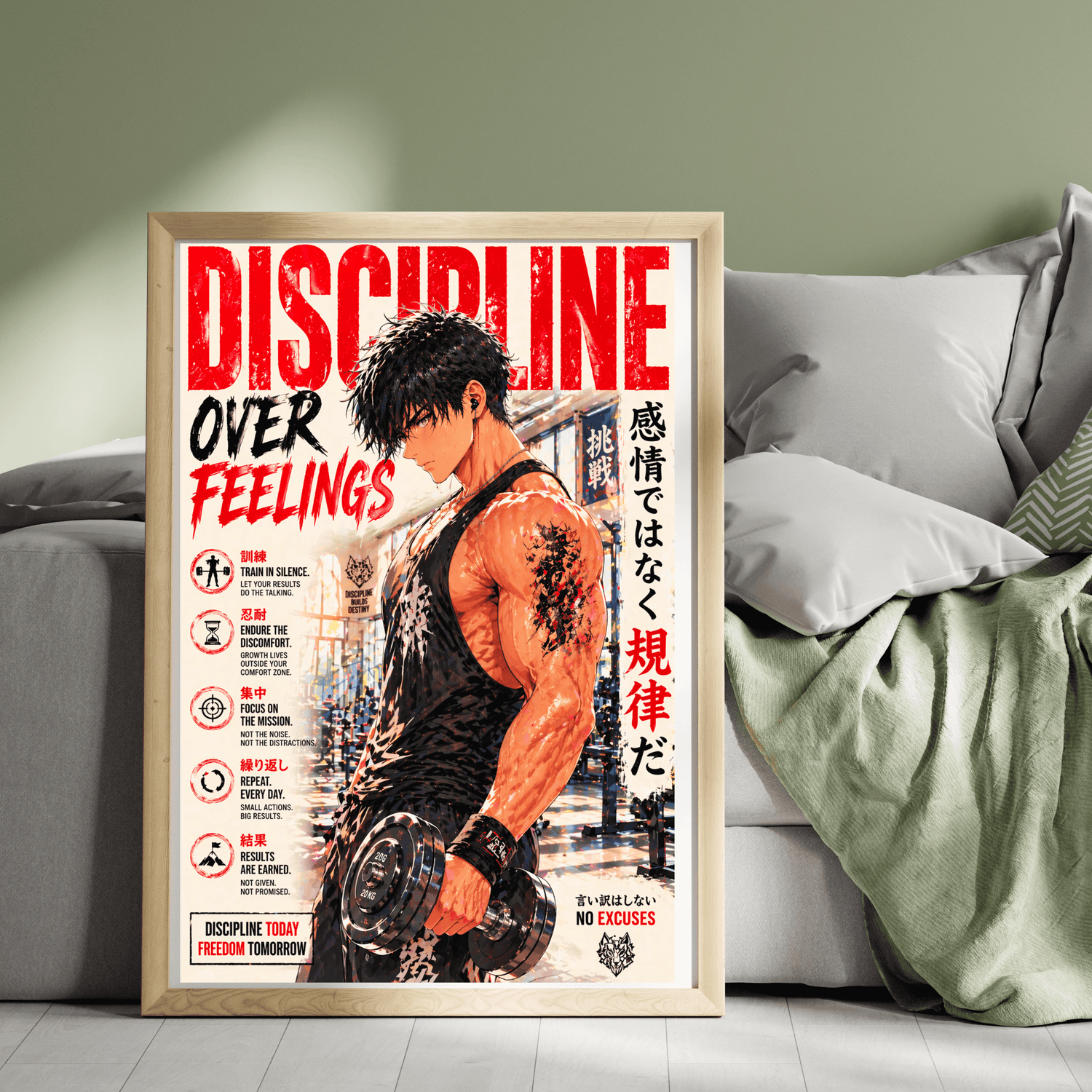 Anime Discipline Gym Poster, Motivational Workout Wall Art, Brand63