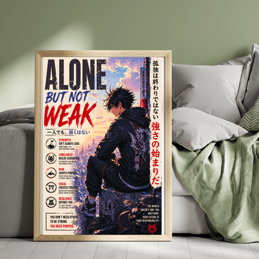 Anime Sad Man Alone But Not Weak Poster, Motivational Wall Art, Brand63