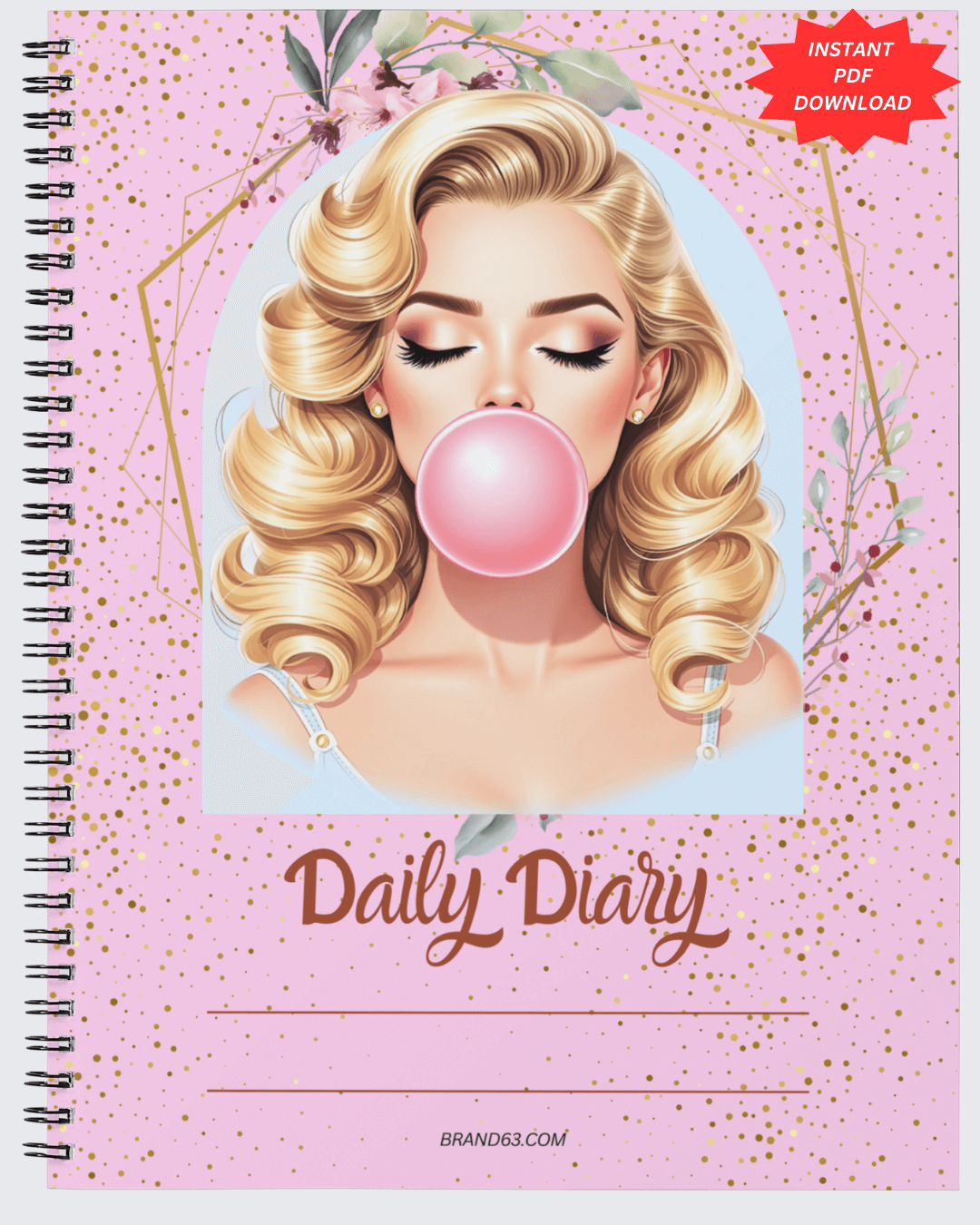 Beautiful Pin-Up Girl Daily Diary -Instant Download PDF, Brand63