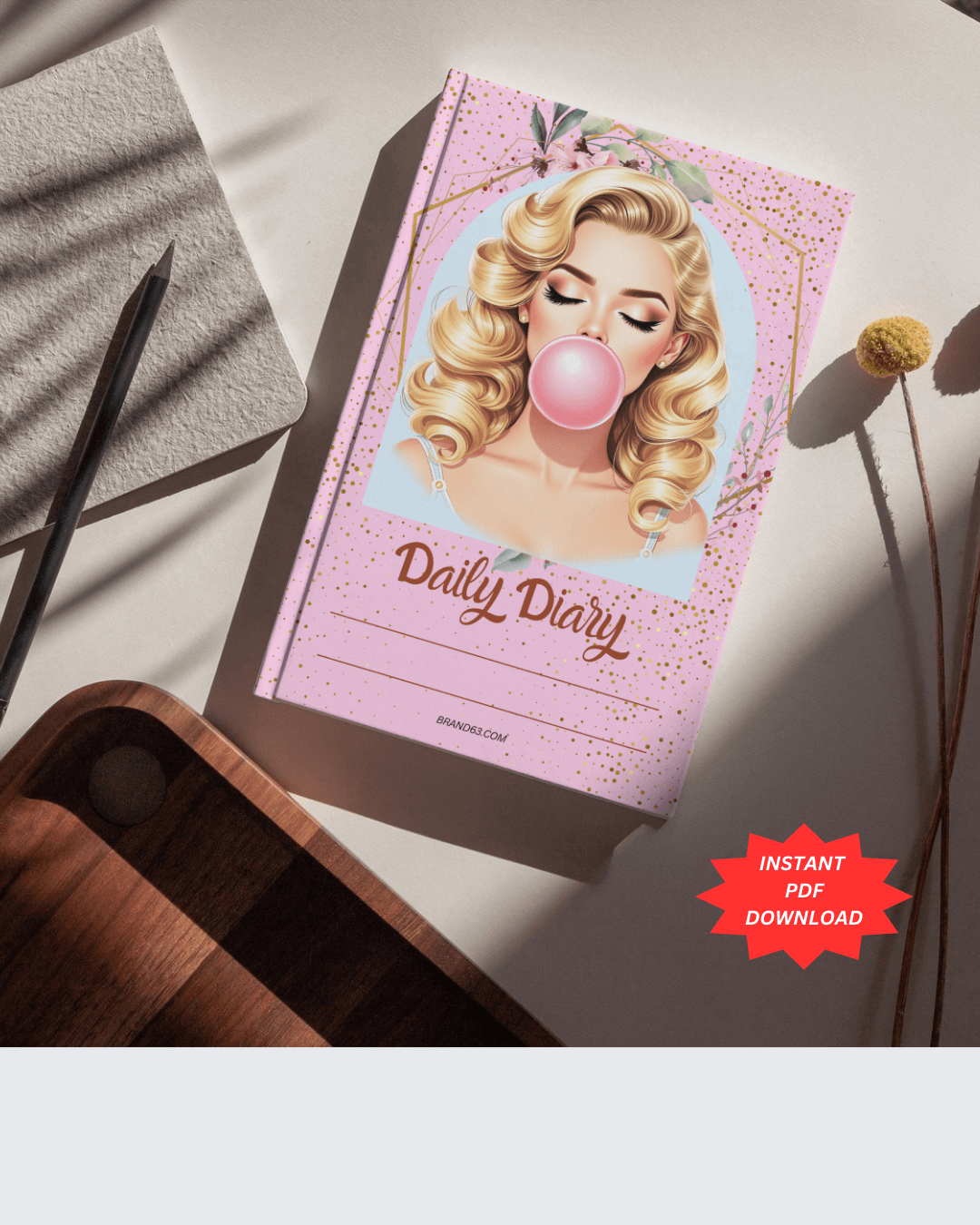 Beautiful Pin-Up Girl Daily Diary -Instant Download PDF, Brand63