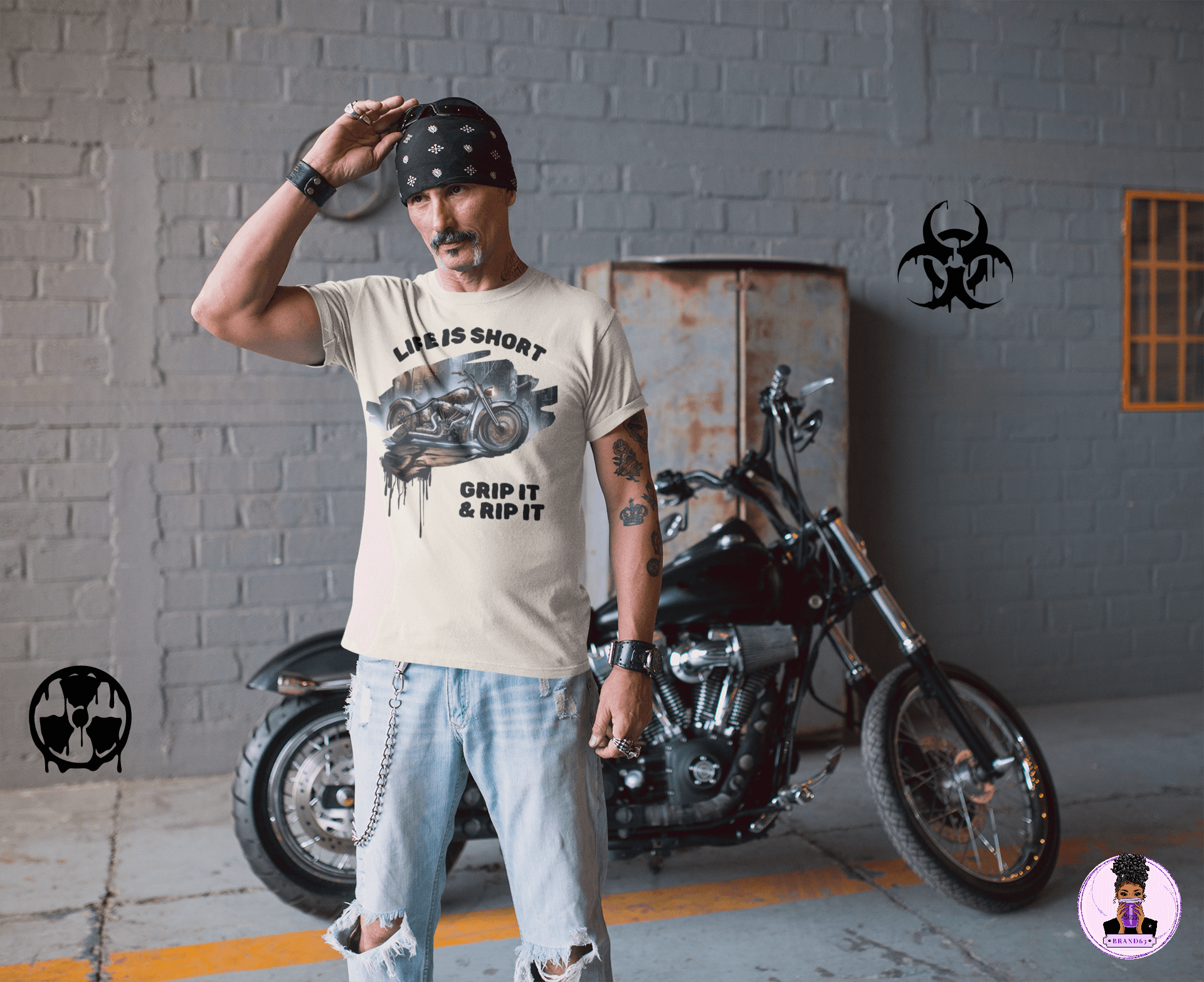 Biker T-shirt | Thrill-Seeker's Choice: "Grip It & Rip It" | Unleash Your Road Spirit, Brand63