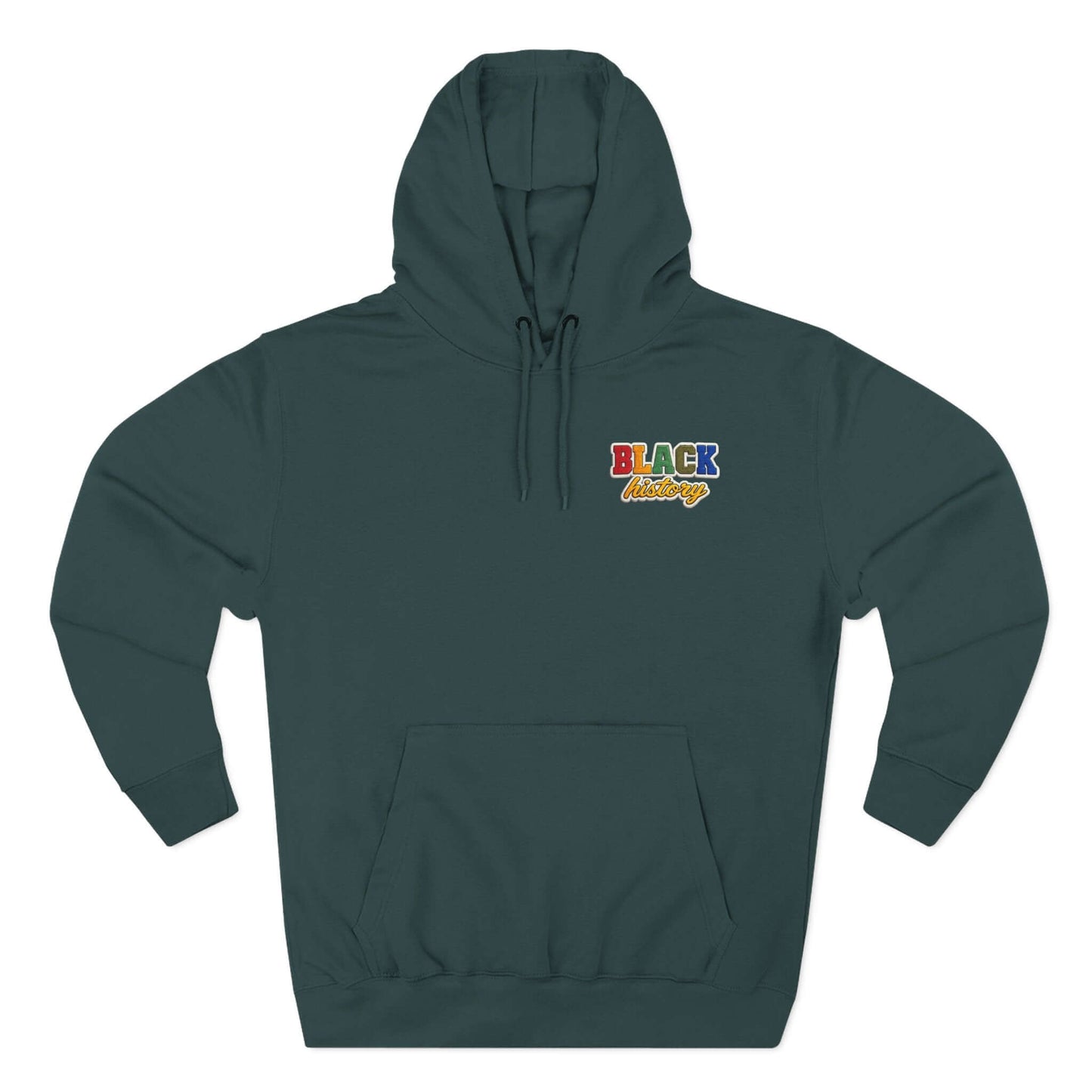 Black History Faux Chenille Hoodie in dark color featuring vibrant lettering design for a stylish look.