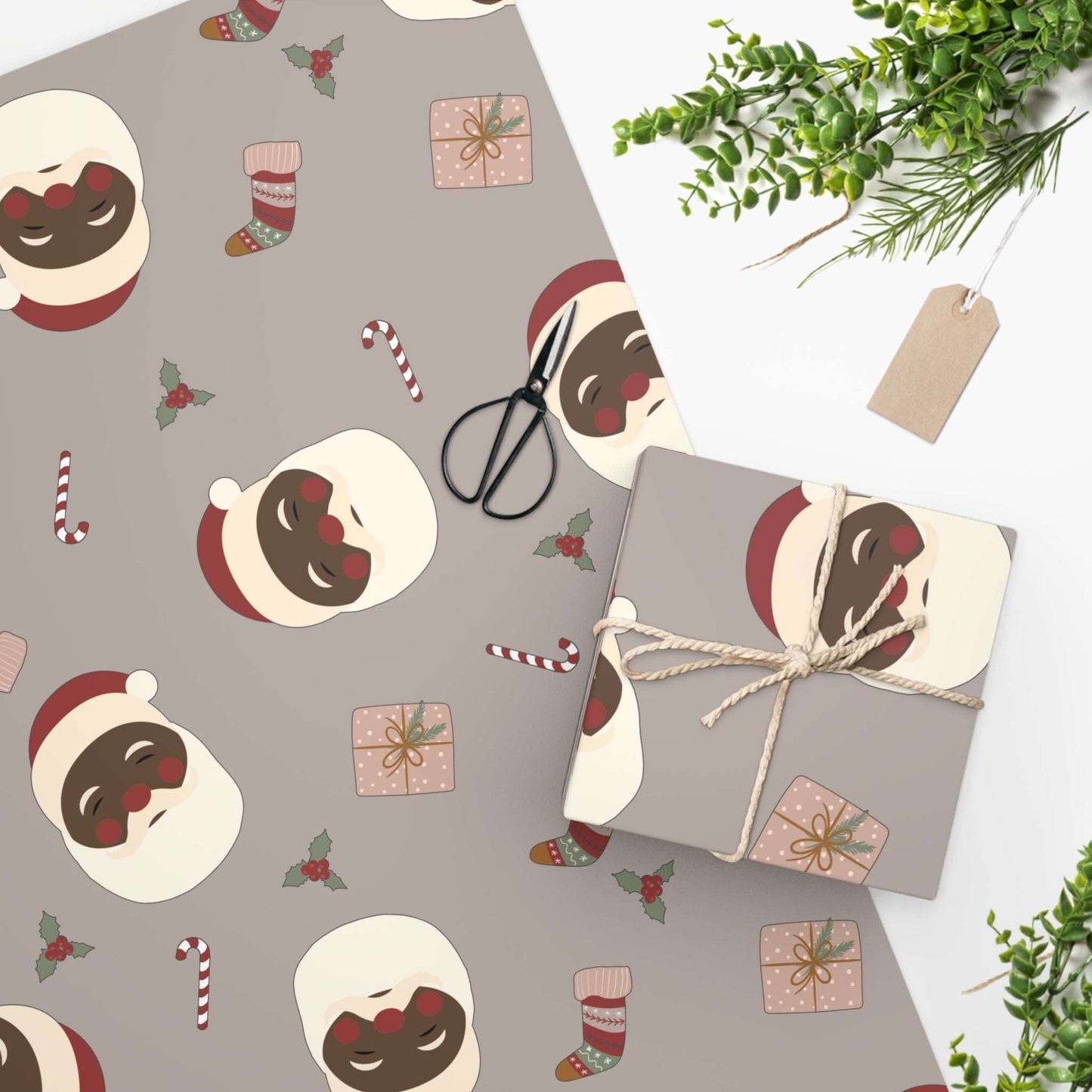 Black Santa Christmas Wrapping Paper | African-American Santa gift-wrapping paper | Gift Wrap Roll | Christmas Gifts for Her and Him, Brand63