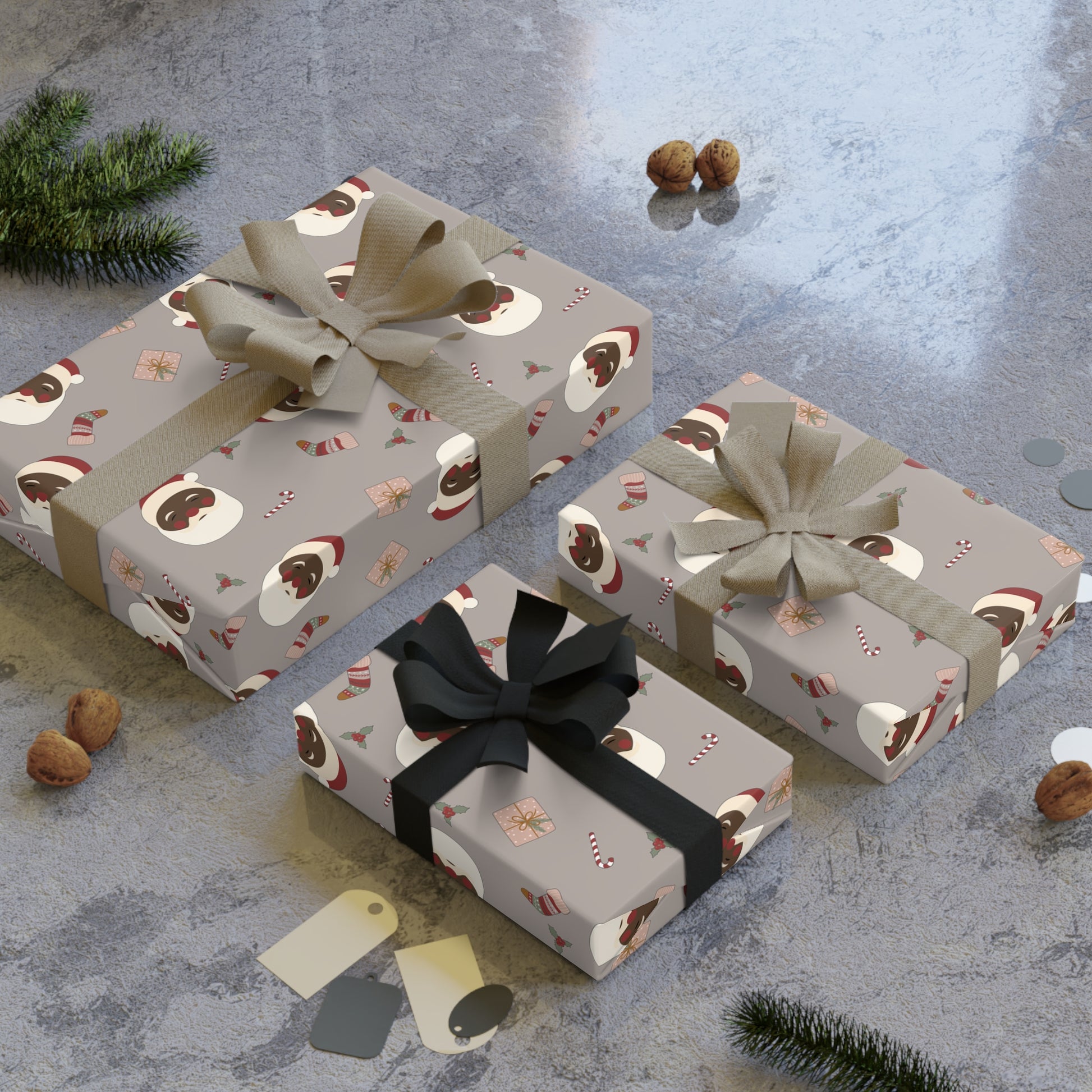 Black Santa Christmas Wrapping Paper, Brand63