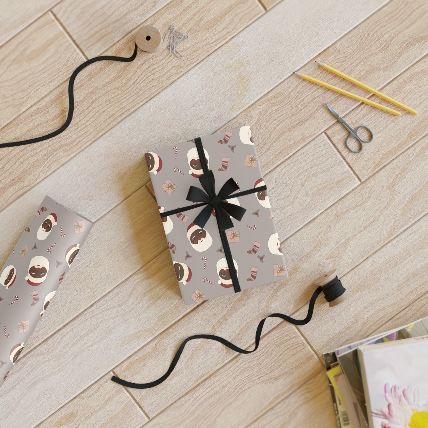 Black Santa Christmas Wrapping Paper, Brand63